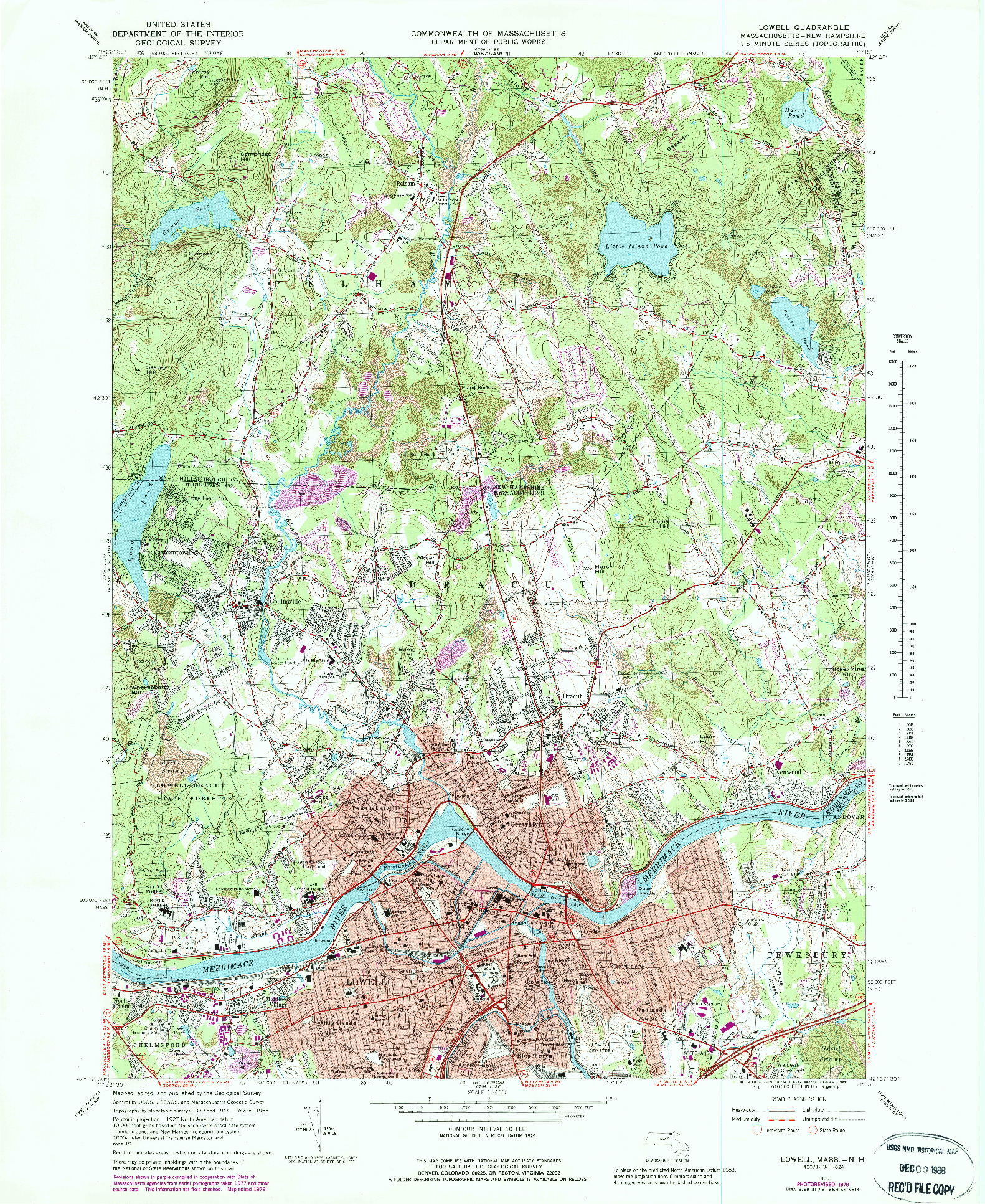 USGS 1:24000-SCALE QUADRANGLE FOR LOWELL, MA 1969