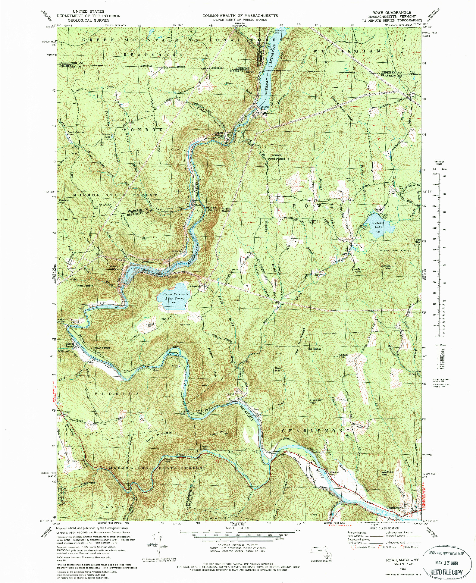 USGS 1:24000-SCALE QUADRANGLE FOR ROWE, MA 1973