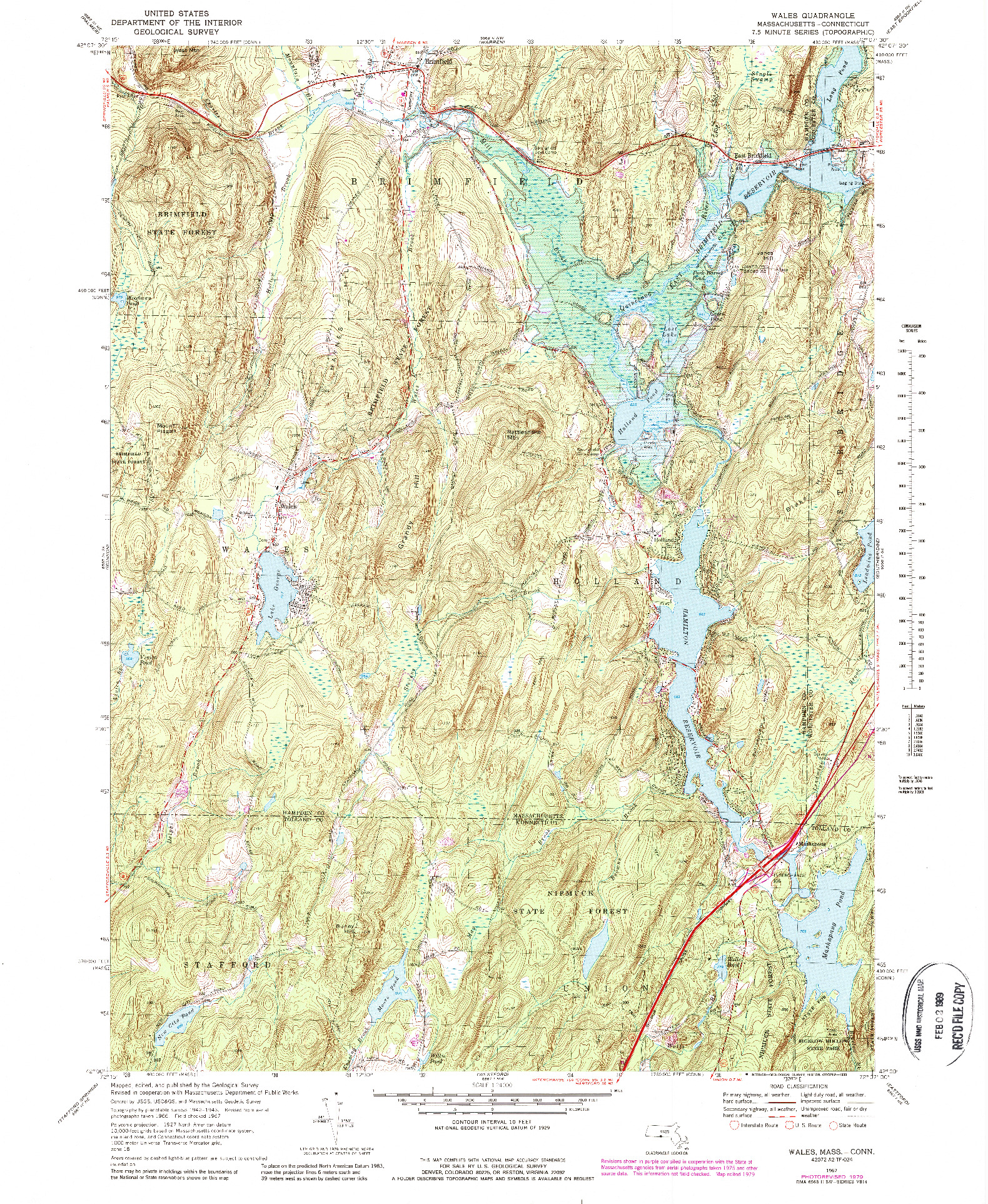USGS 1:24000-SCALE QUADRANGLE FOR WALES, MA 1967