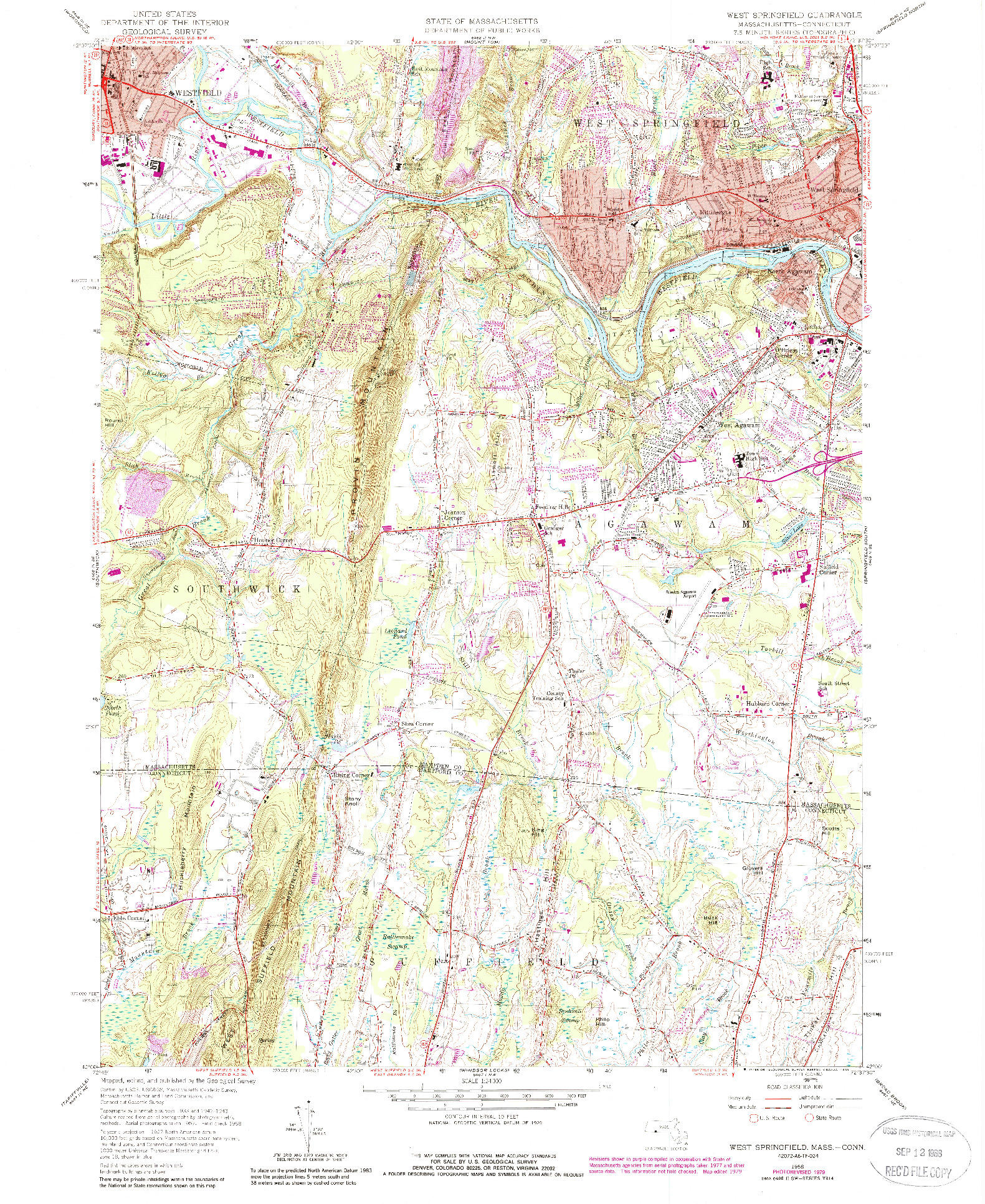 USGS 1:24000-SCALE QUADRANGLE FOR WEST SPRINGFIELD, MA 1958