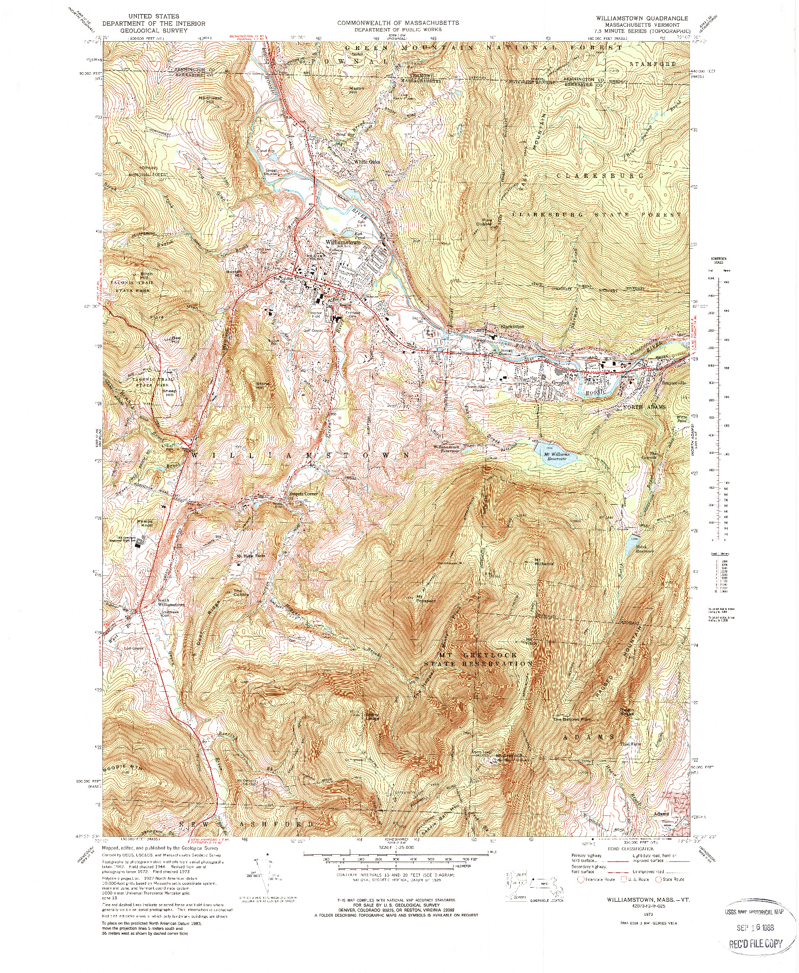 USGS 1:24000-SCALE QUADRANGLE FOR WILLIAMSTOWN, MA 1973