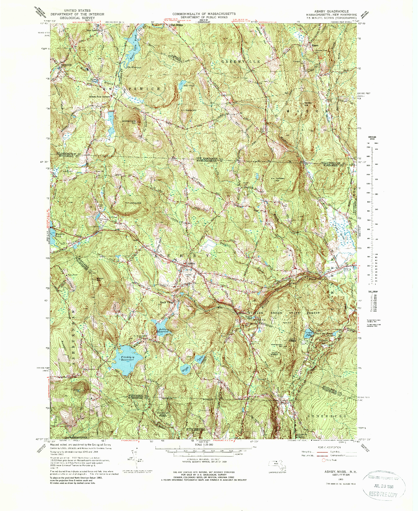 USGS 1:25000-SCALE QUADRANGLE FOR ASHBY, MA 1965