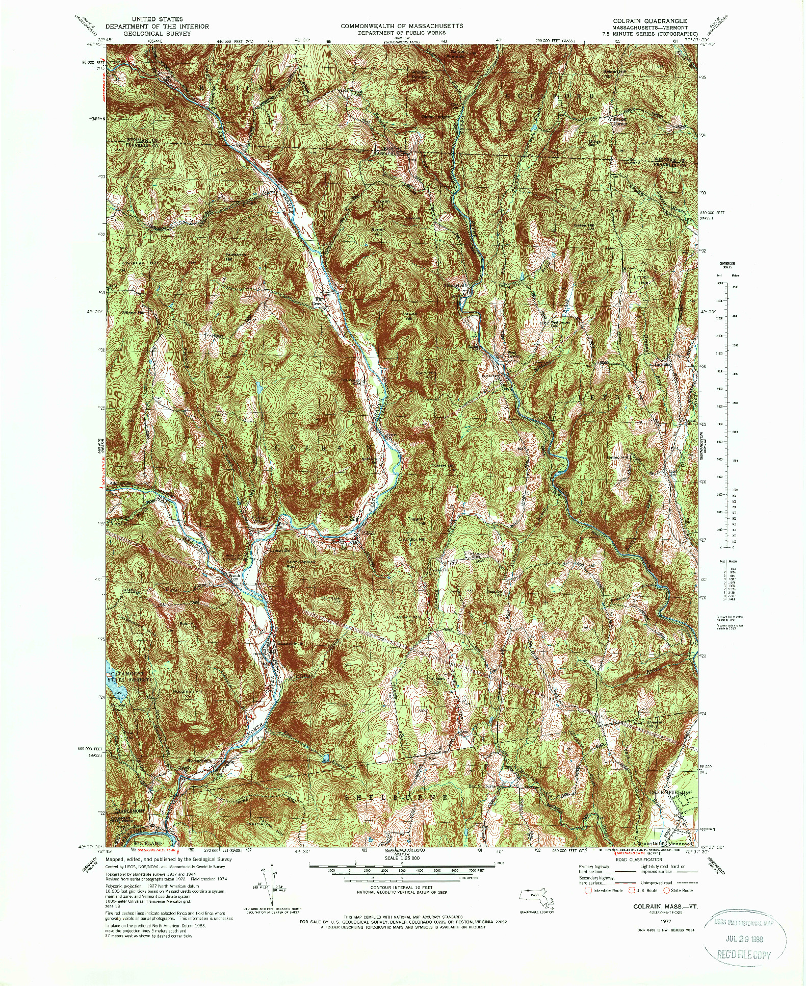 USGS 1:25000-SCALE QUADRANGLE FOR COLRAIN, MA 1977