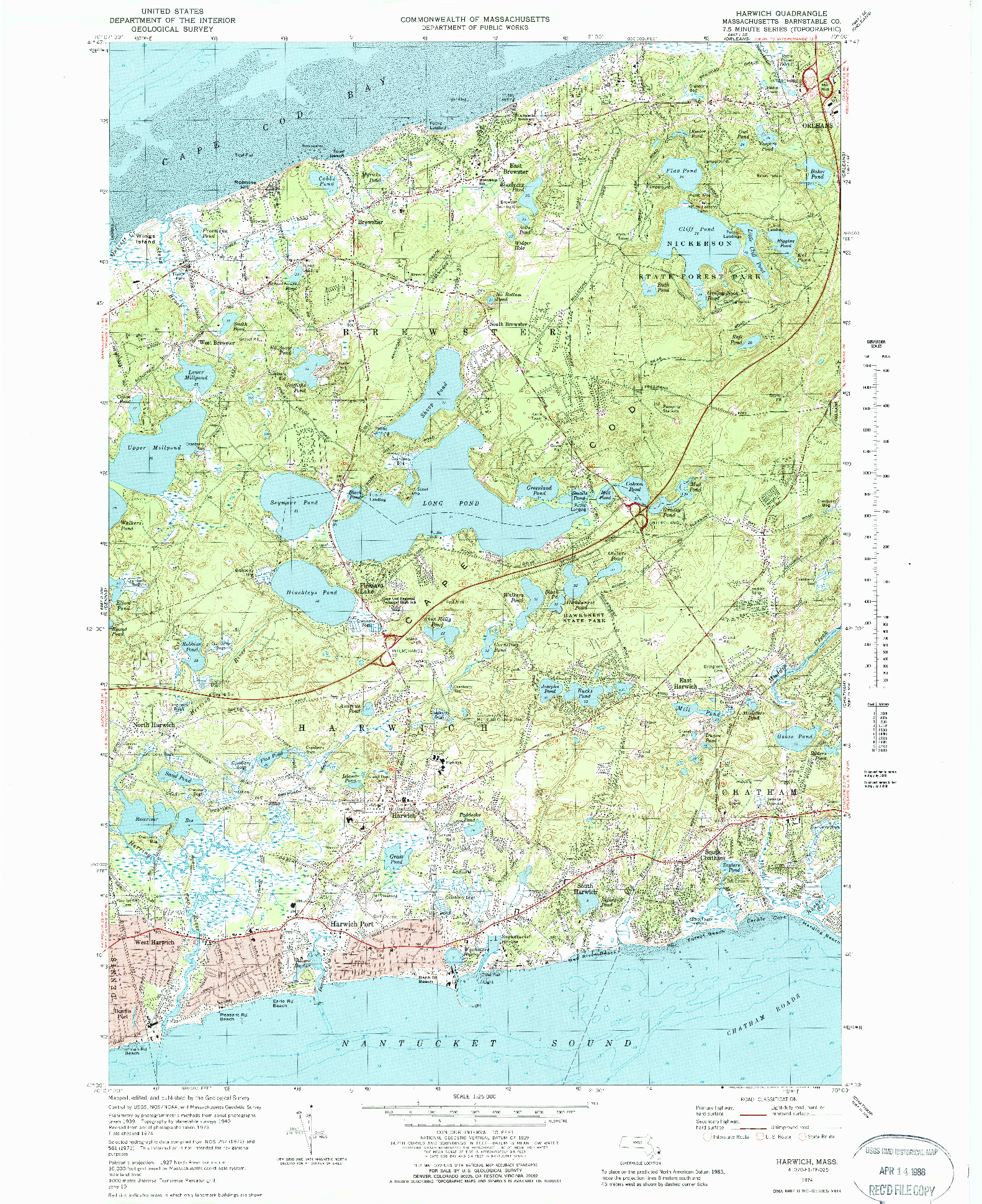 USGS 1:25000-SCALE QUADRANGLE FOR HARWICH, MA 1974