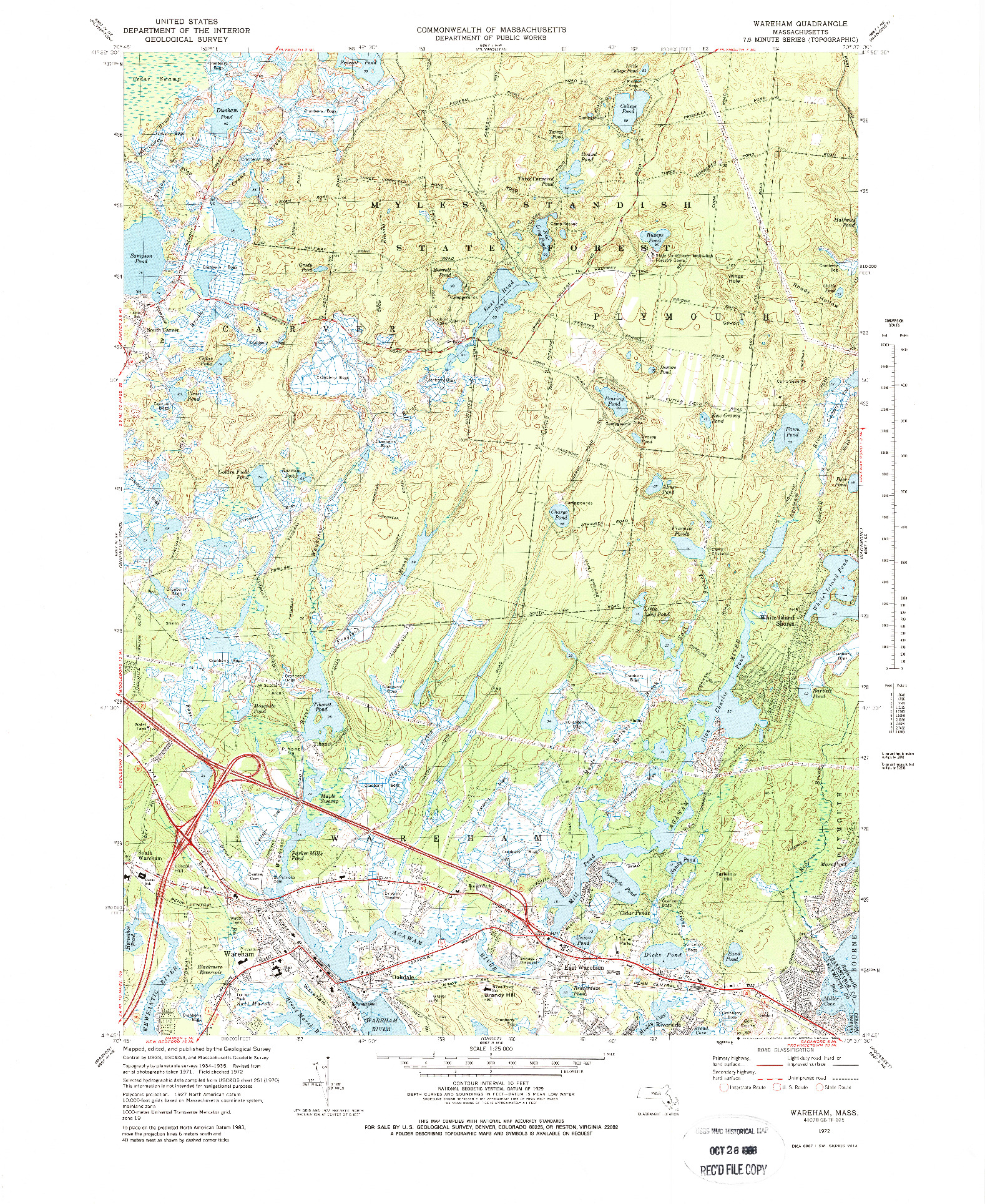 USGS 1:25000-SCALE QUADRANGLE FOR WAREHAM, MA 1972