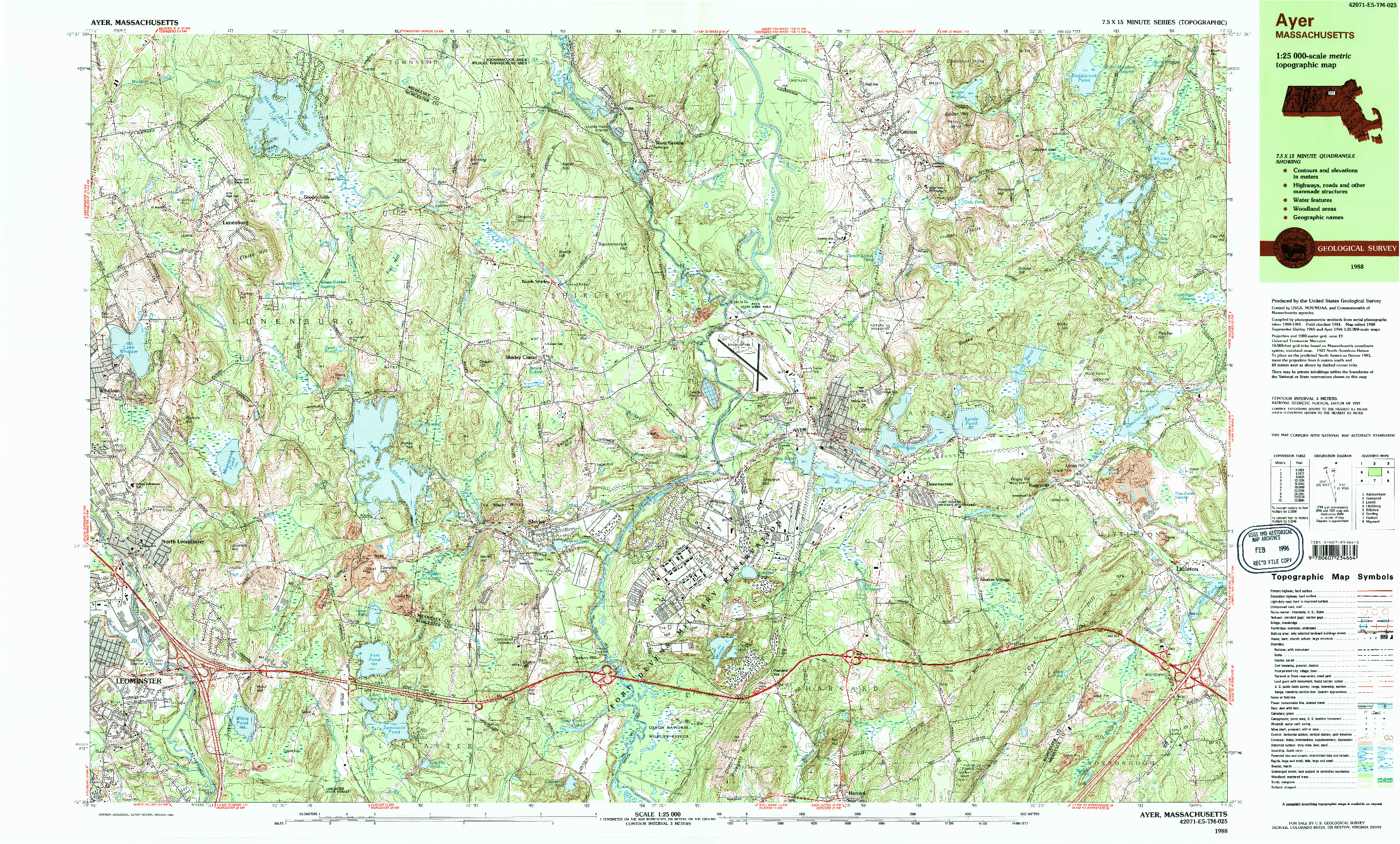 USGS 1:25000-SCALE QUADRANGLE FOR AYER, MA 1988