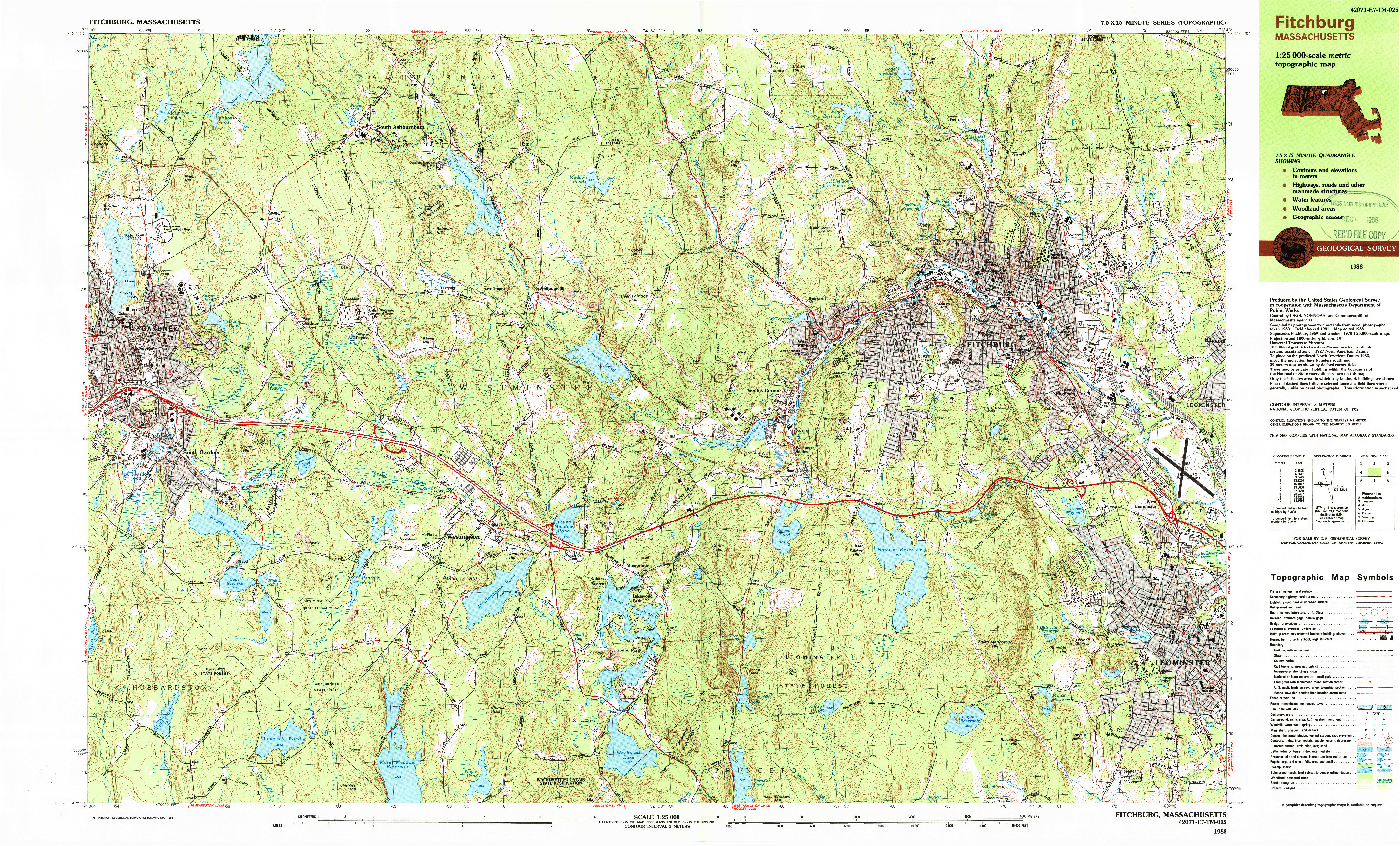 USGS 1:25000-SCALE QUADRANGLE FOR FITCHBURG, MA 1988