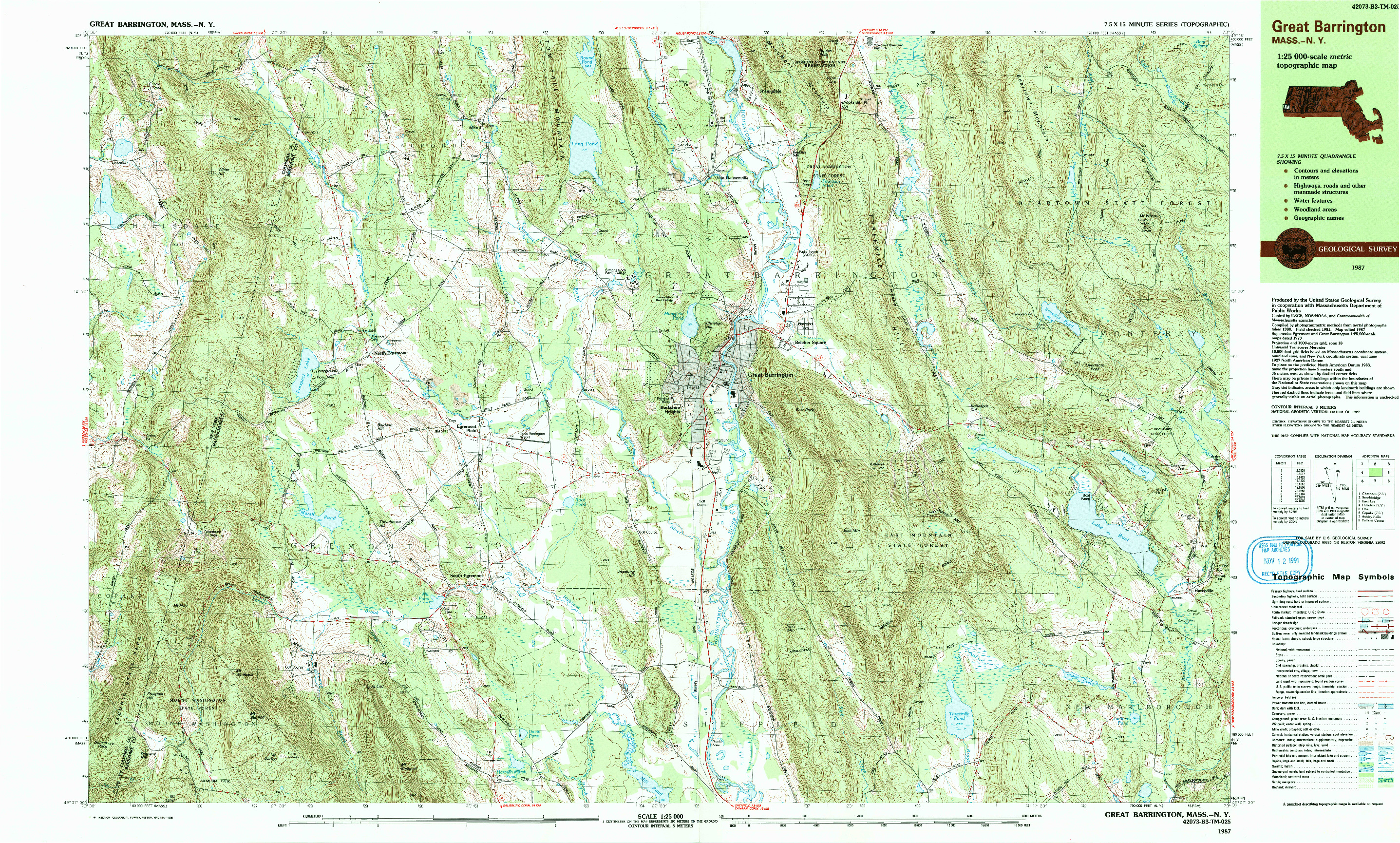 USGS 1:25000-SCALE QUADRANGLE FOR GREAT BARRINGTON, MA 1987