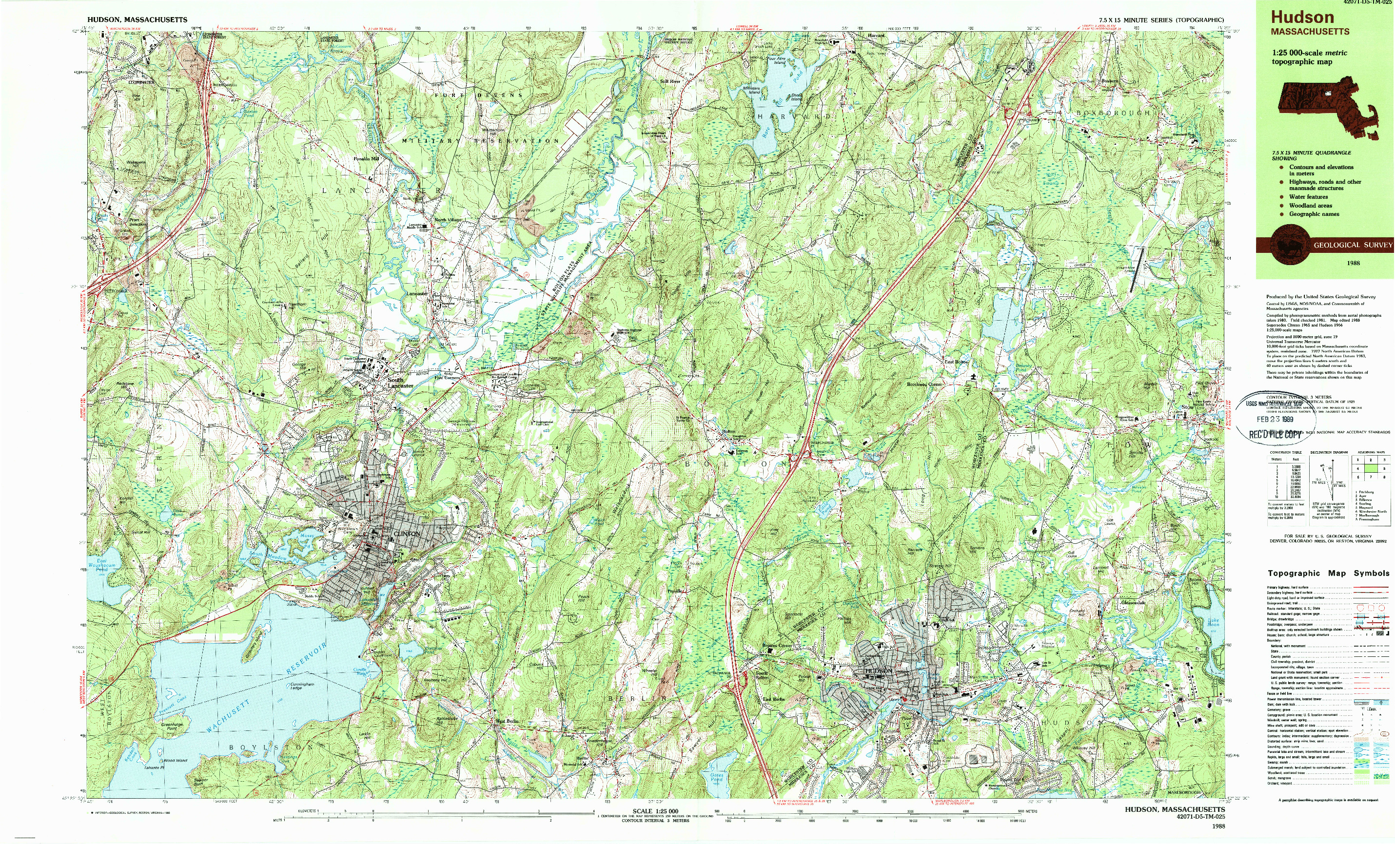 USGS 1:25000-SCALE QUADRANGLE FOR HUDSON, MA 1988