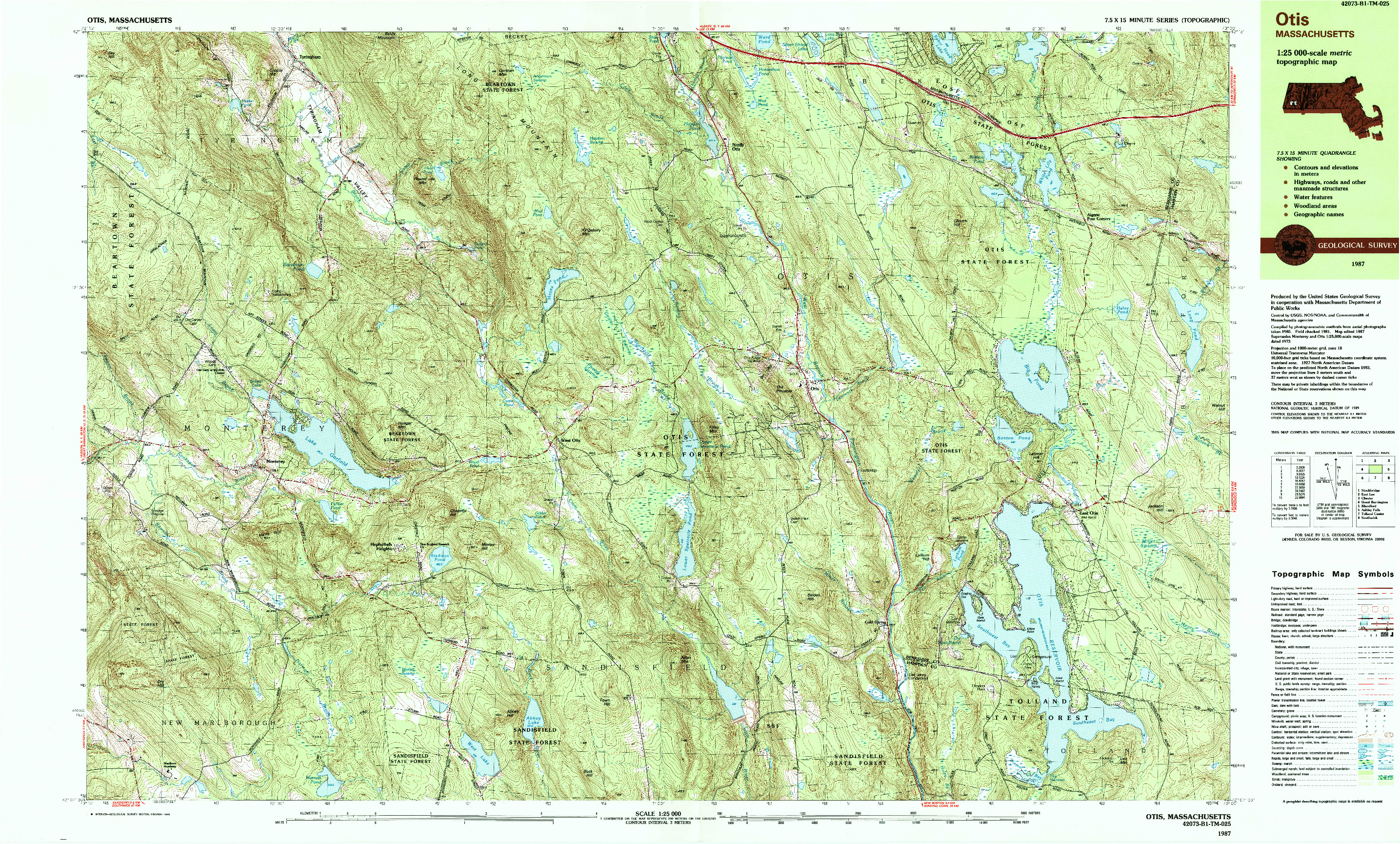 USGS 1:25000-SCALE QUADRANGLE FOR OTIS, MA 1987