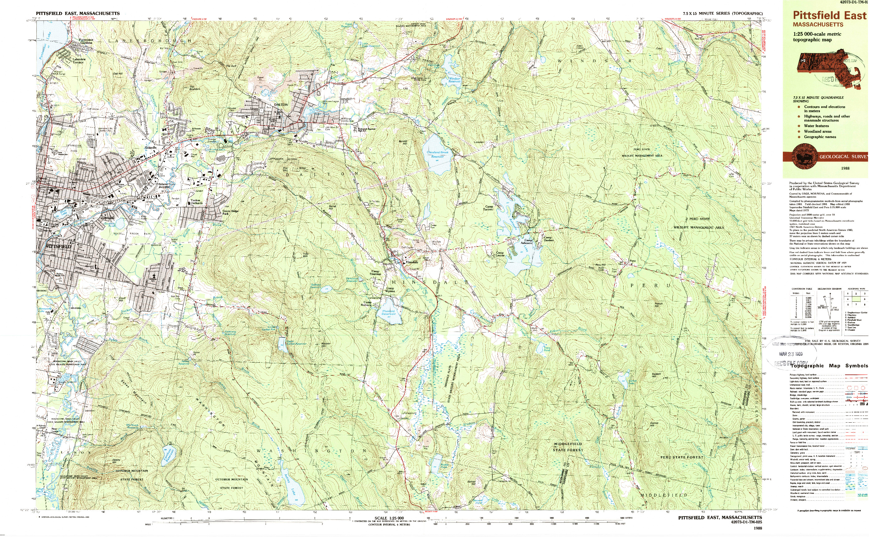 USGS 1:25000-SCALE QUADRANGLE FOR PITTSFIELD EAST, MA 1988