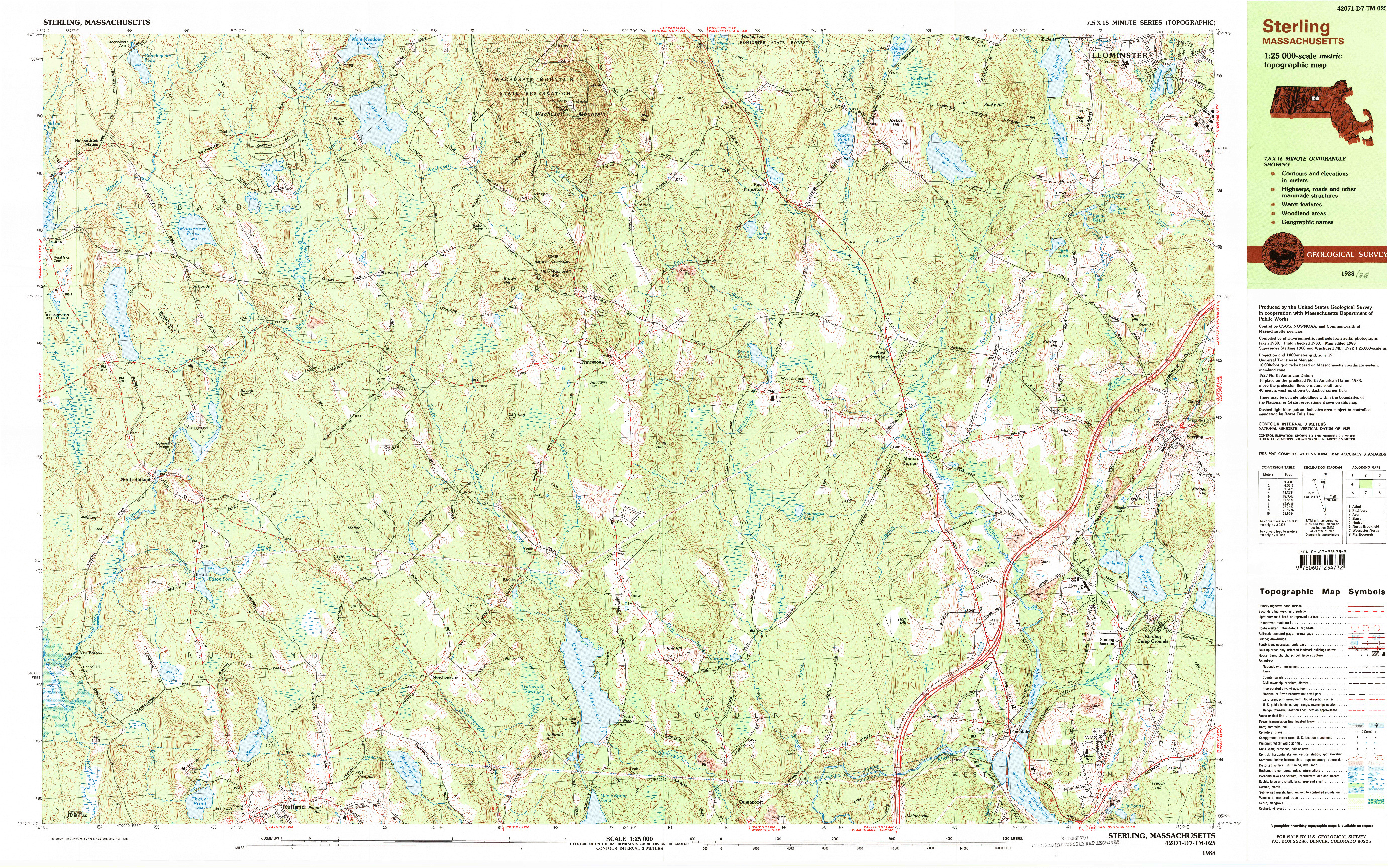 USGS 1:25000-SCALE QUADRANGLE FOR STERLING, MA 1988