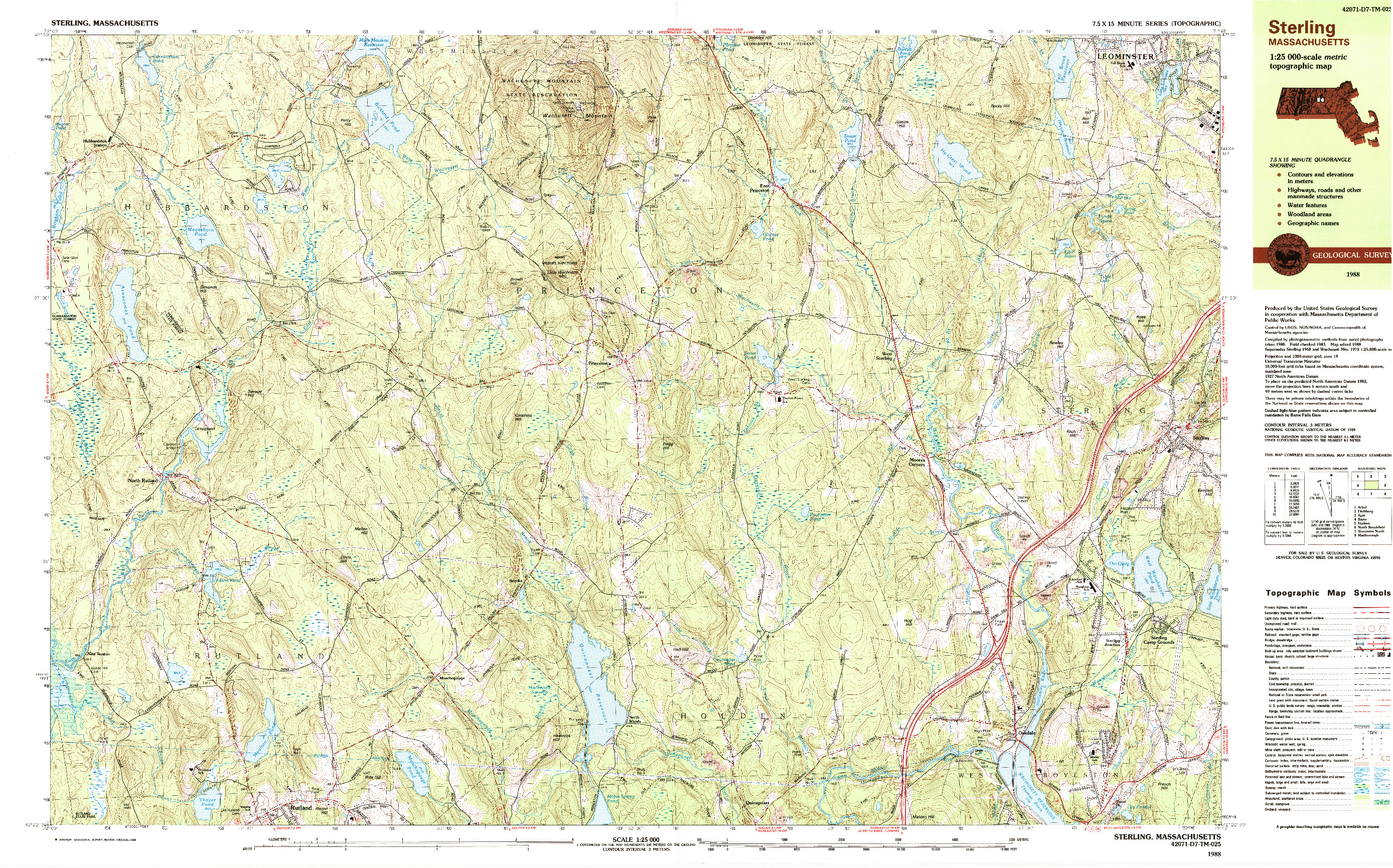 USGS 1:25000-SCALE QUADRANGLE FOR STERLING, MA 1988