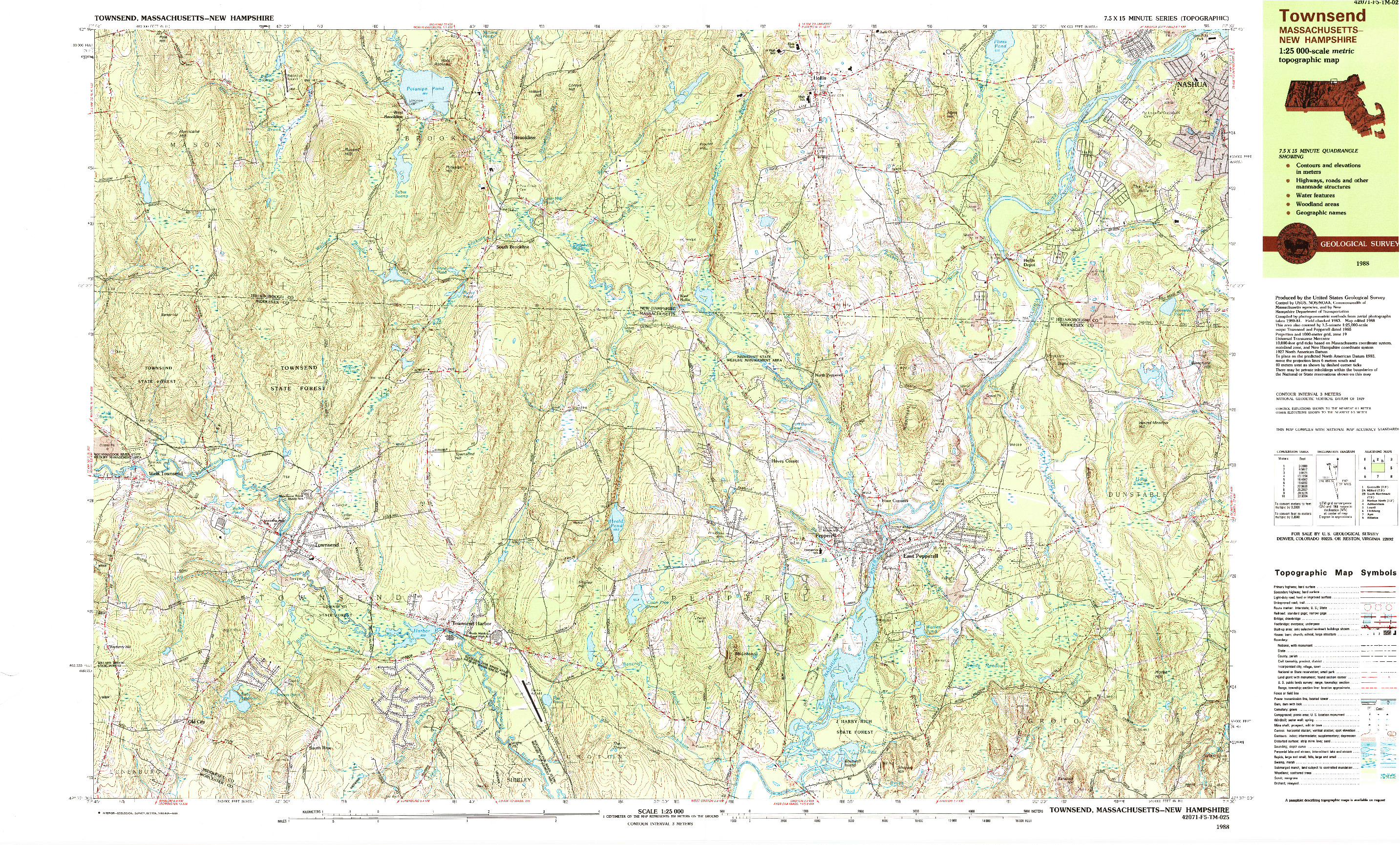 USGS 1:25000-SCALE QUADRANGLE FOR TOWNSEND, MA 1988