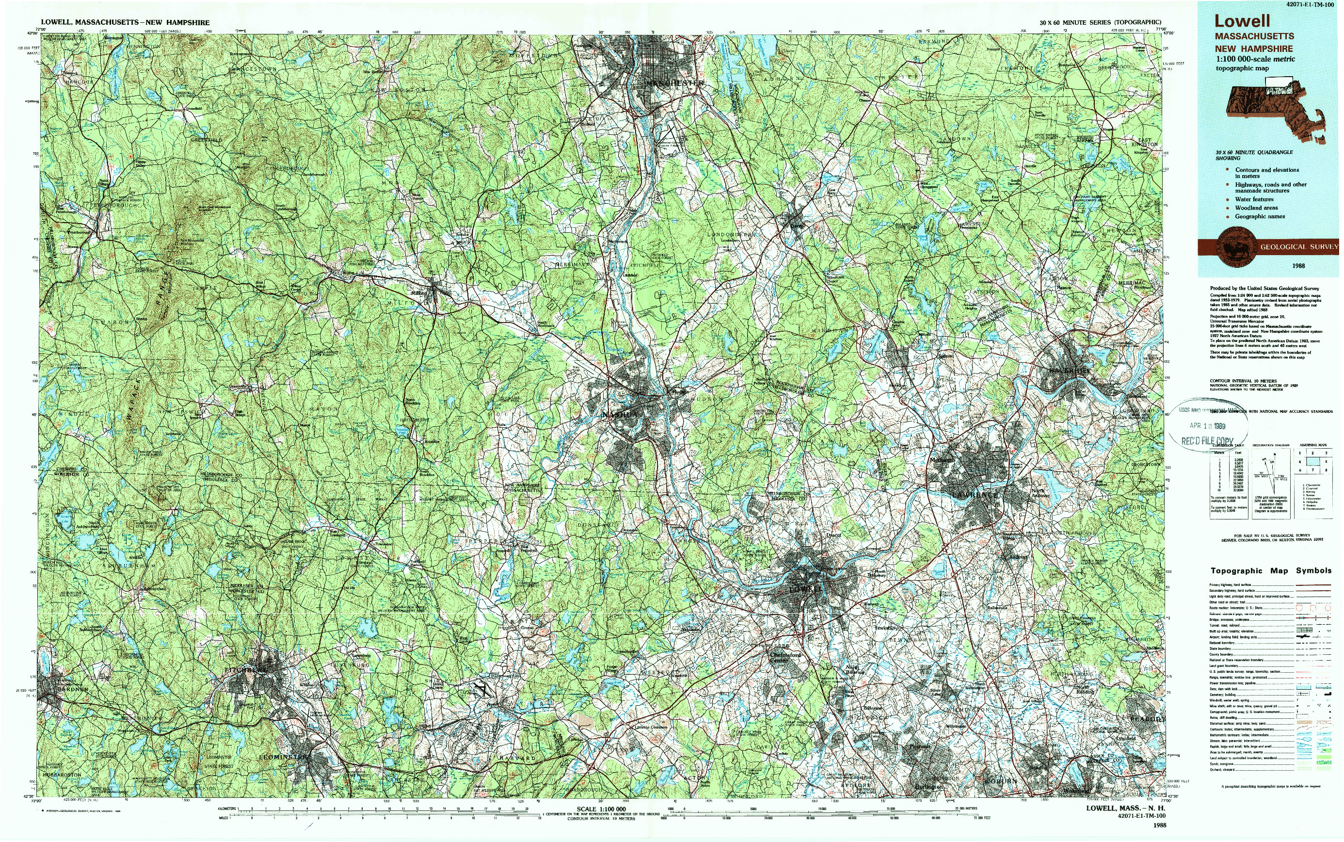 USGS 1:100000-SCALE QUADRANGLE FOR LOWELL, MA 1988