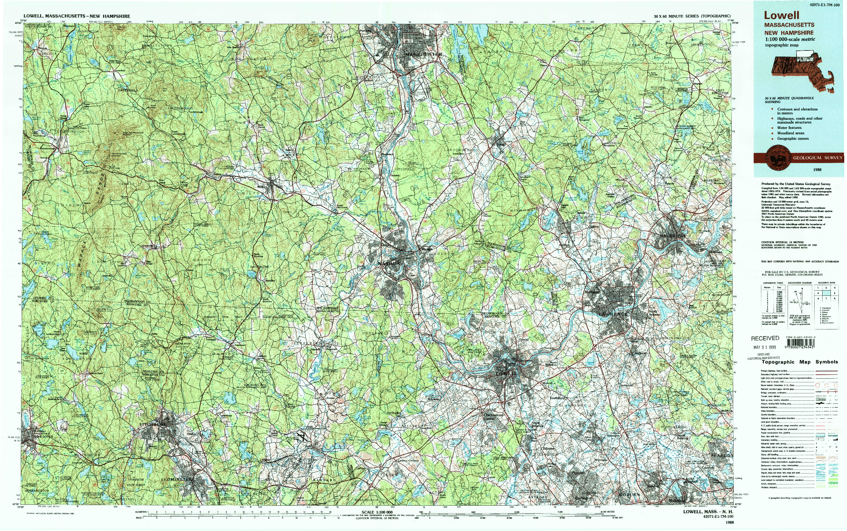 USGS 1:100000-SCALE QUADRANGLE FOR LOWELL, MA 1988