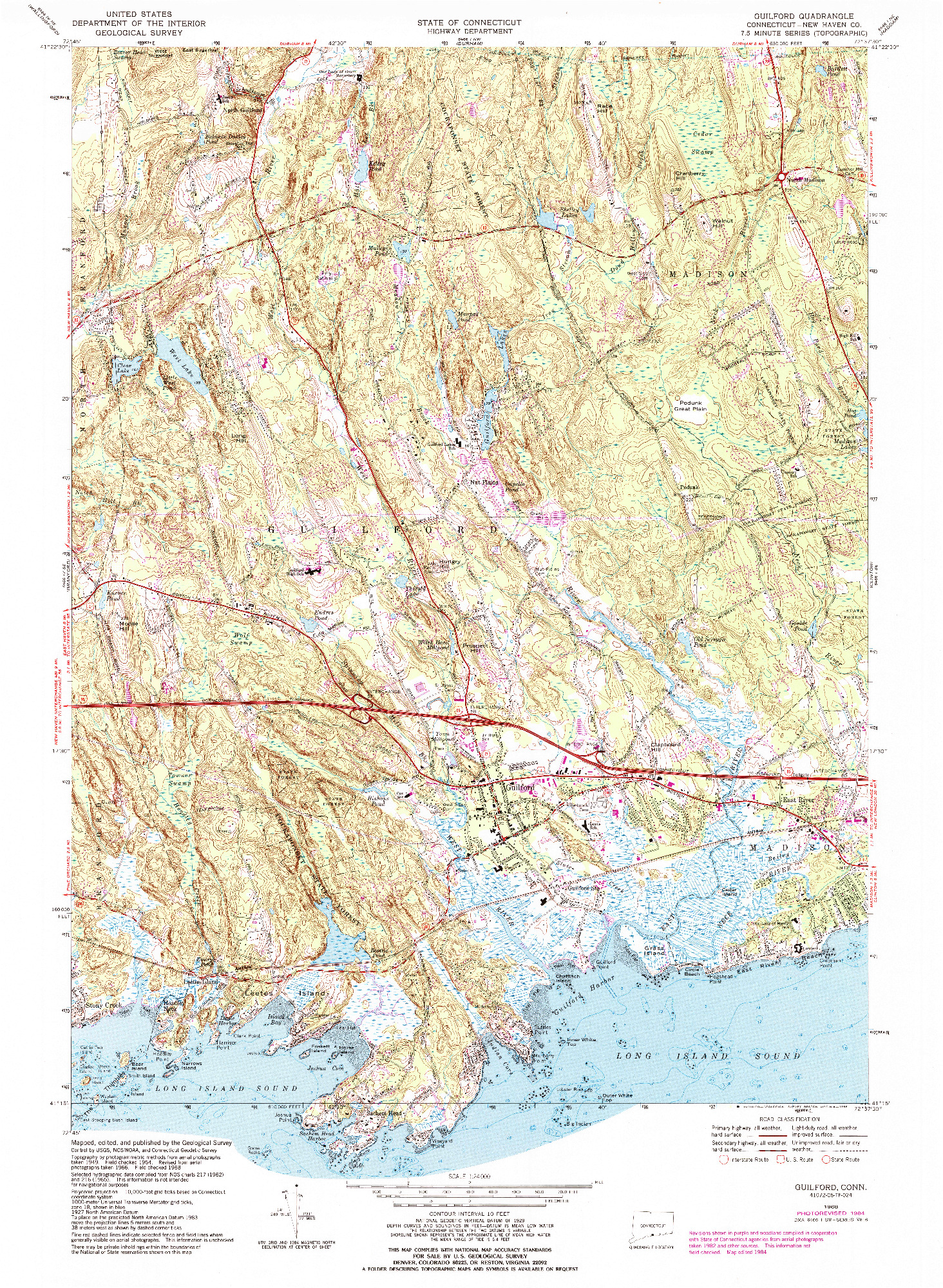 USGS 1:24000-SCALE QUADRANGLE FOR GUILFORD, CT 1968