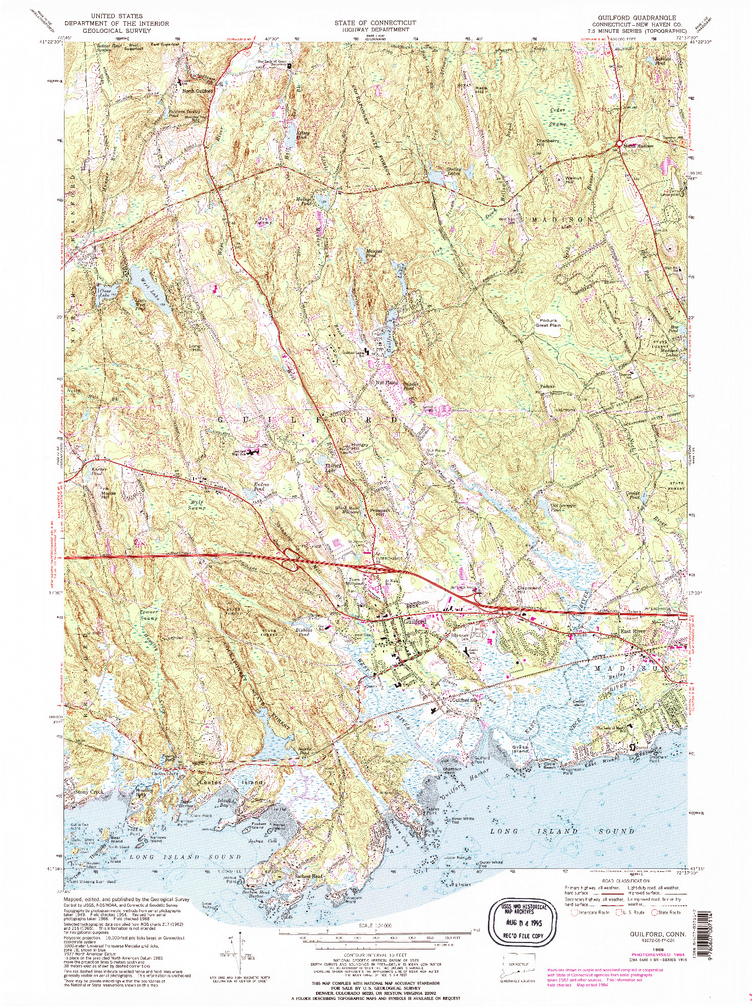 USGS 1:24000-SCALE QUADRANGLE FOR GUILFORD, CT 1968