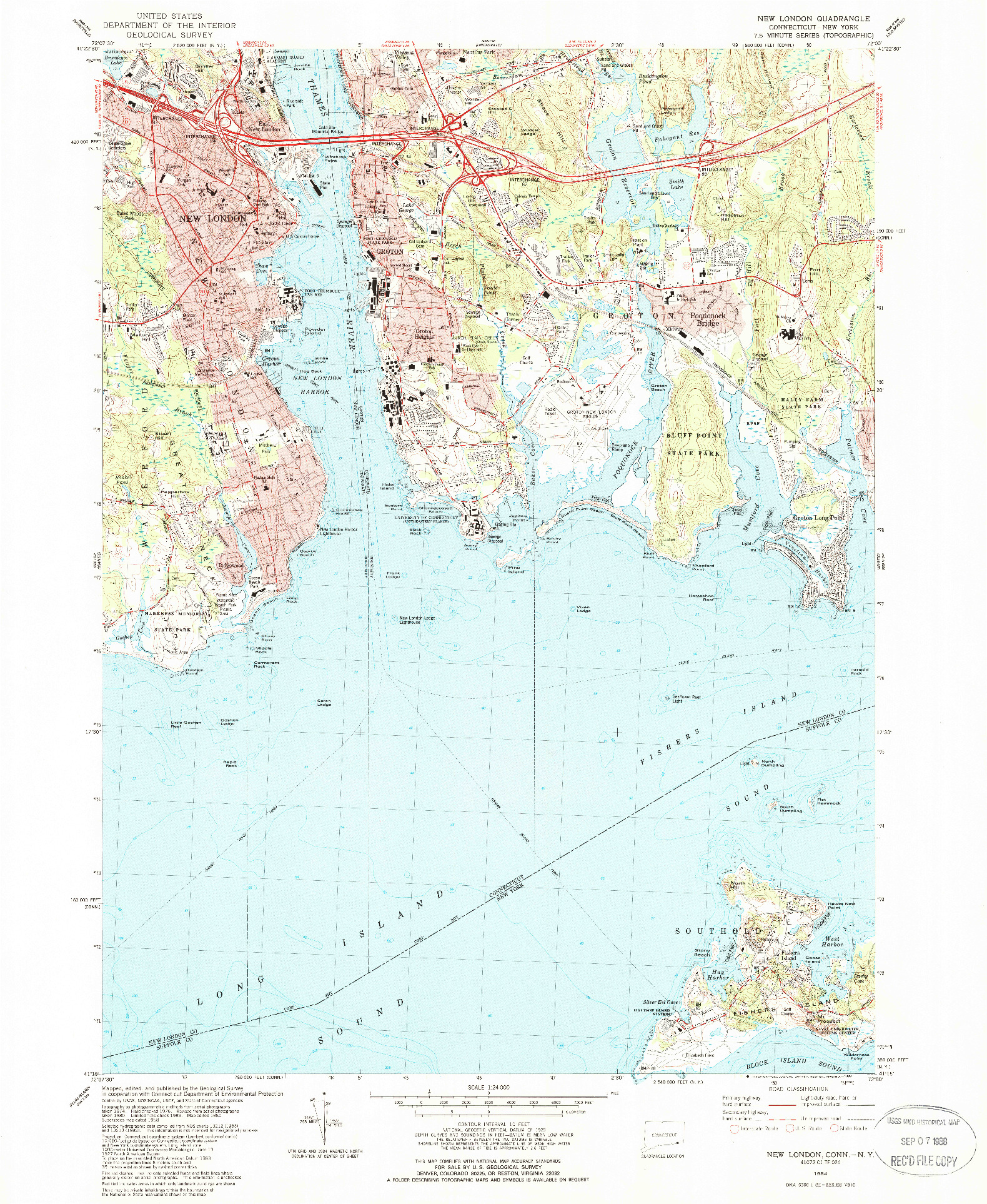 USGS 1:24000-SCALE QUADRANGLE FOR NEW LONDON, CT 1984