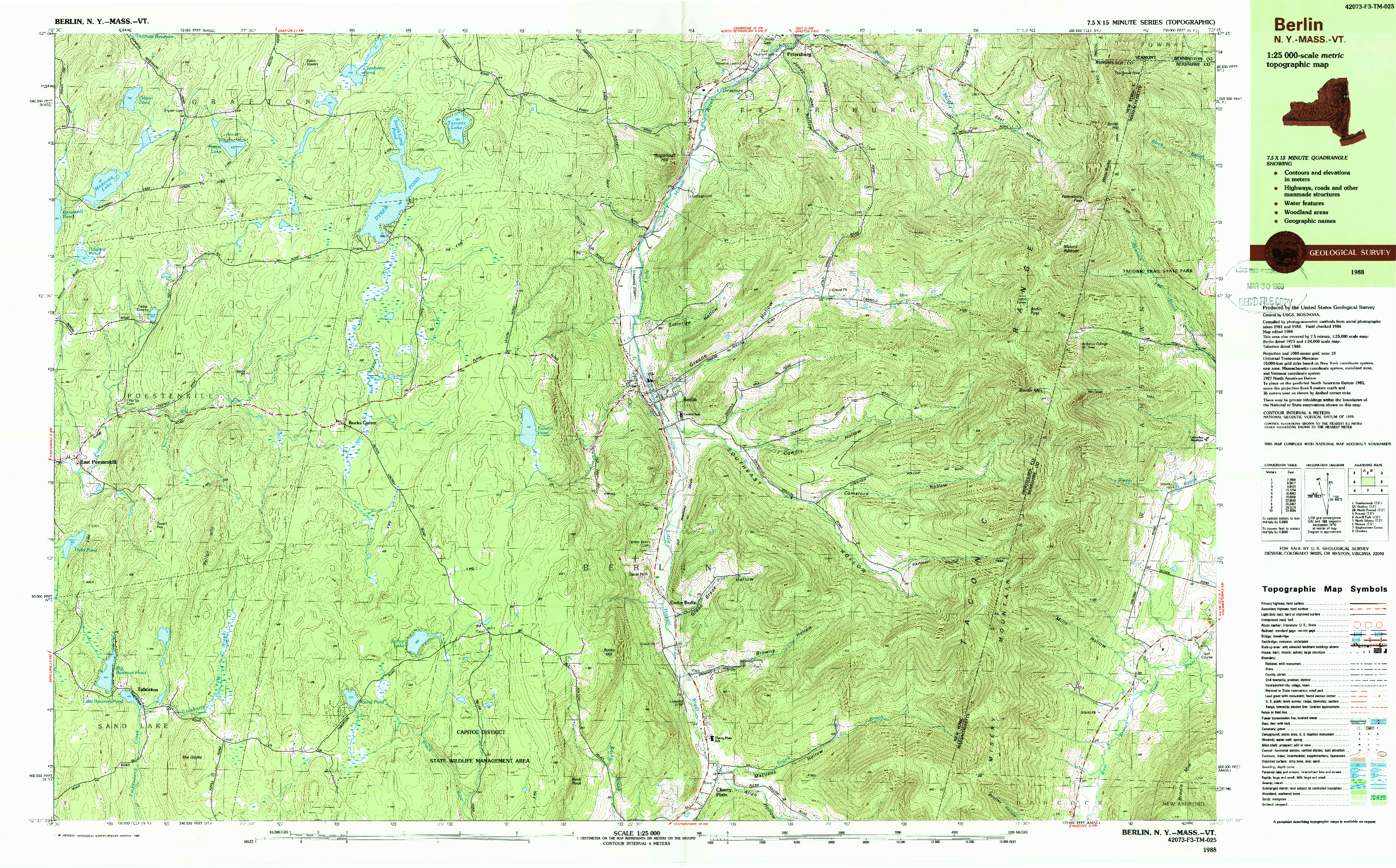 USGS 1:25000-SCALE QUADRANGLE FOR BERLIN, NY 1988