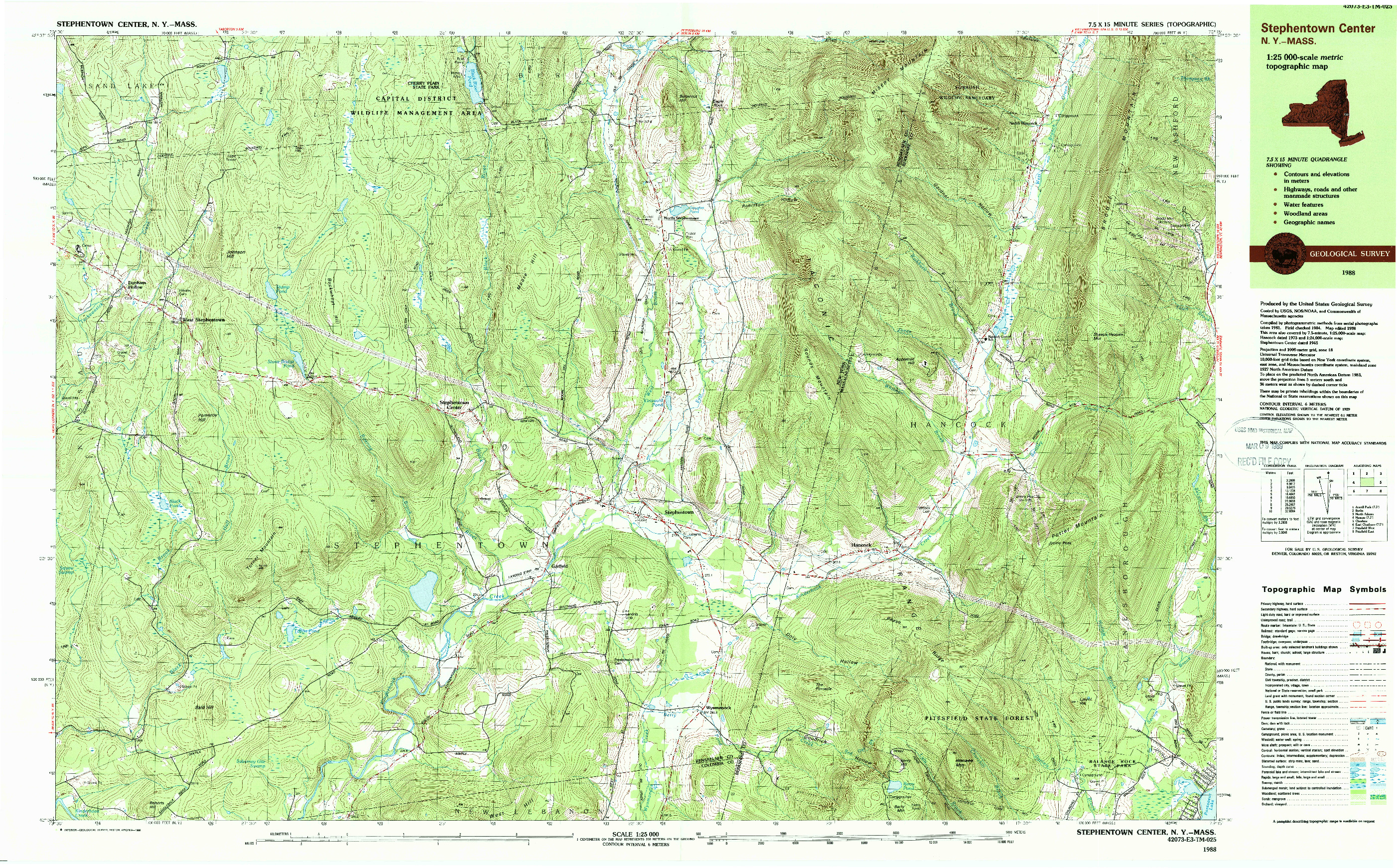 USGS 1:25000-SCALE QUADRANGLE FOR STEPHENTOWN CENTER, NY 1988