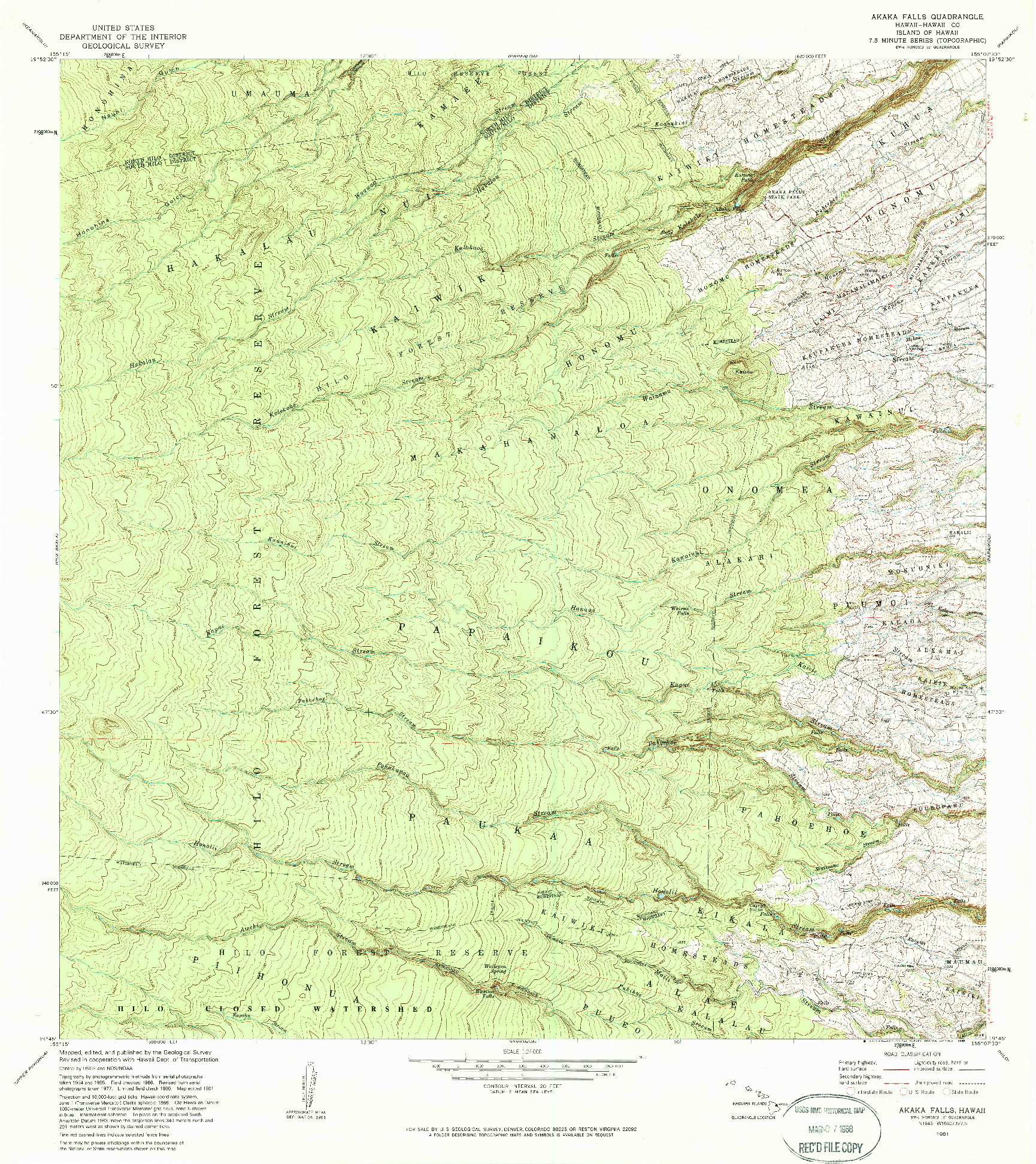 USGS 1:24000-SCALE QUADRANGLE FOR AKAKA FALLS, HI 1981