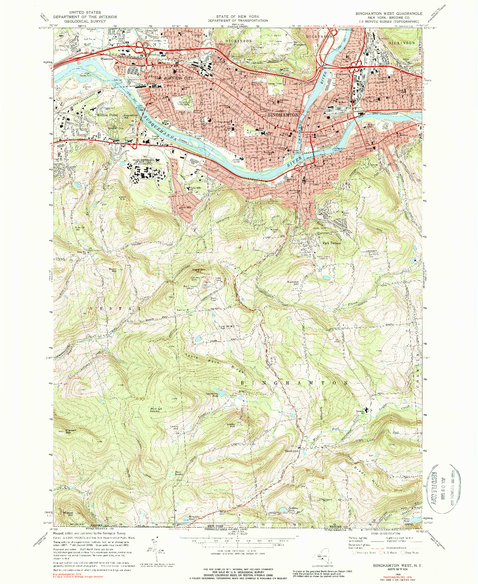 USGS 1:24000-SCALE QUADRANGLE FOR BINGHAMTON WEST, NY 1968