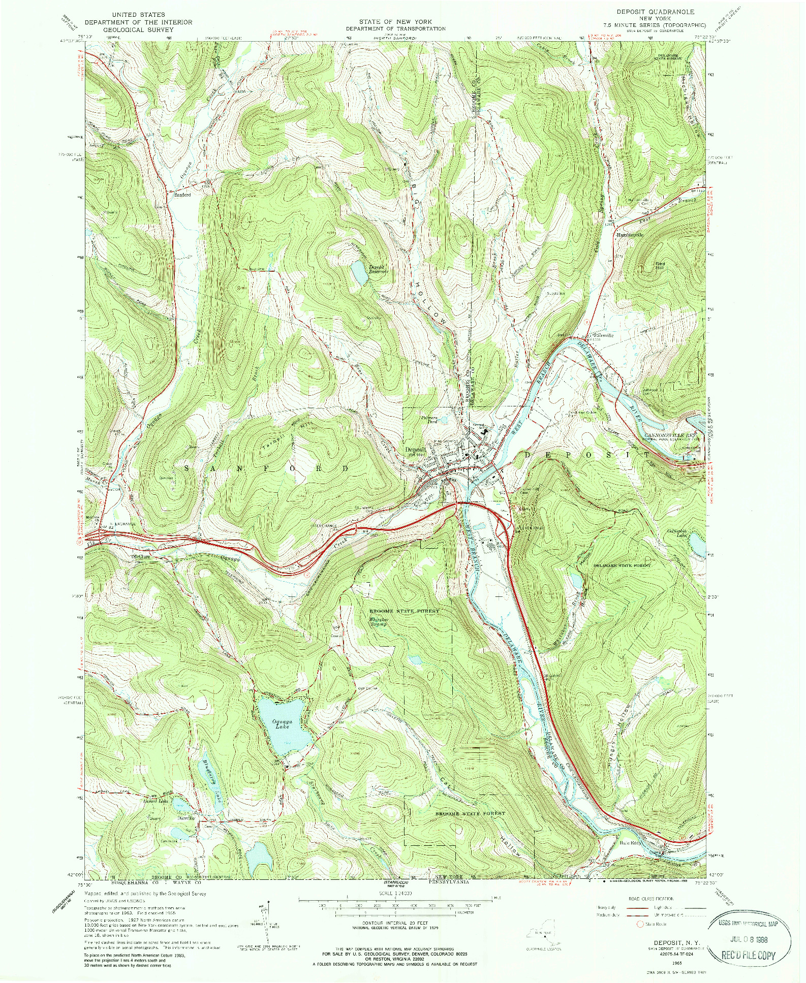 USGS 1:24000-SCALE QUADRANGLE FOR DEPOSIT, NY 1965