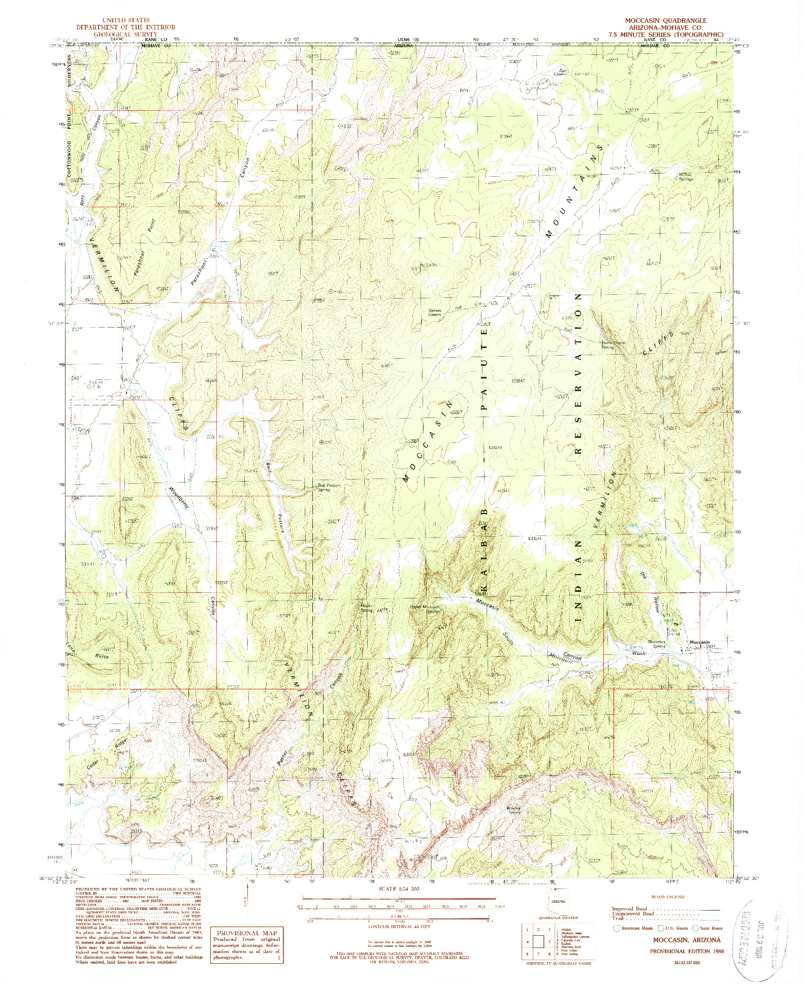 USGS 1:24000-SCALE QUADRANGLE FOR MOCCASIN, AZ 1988
