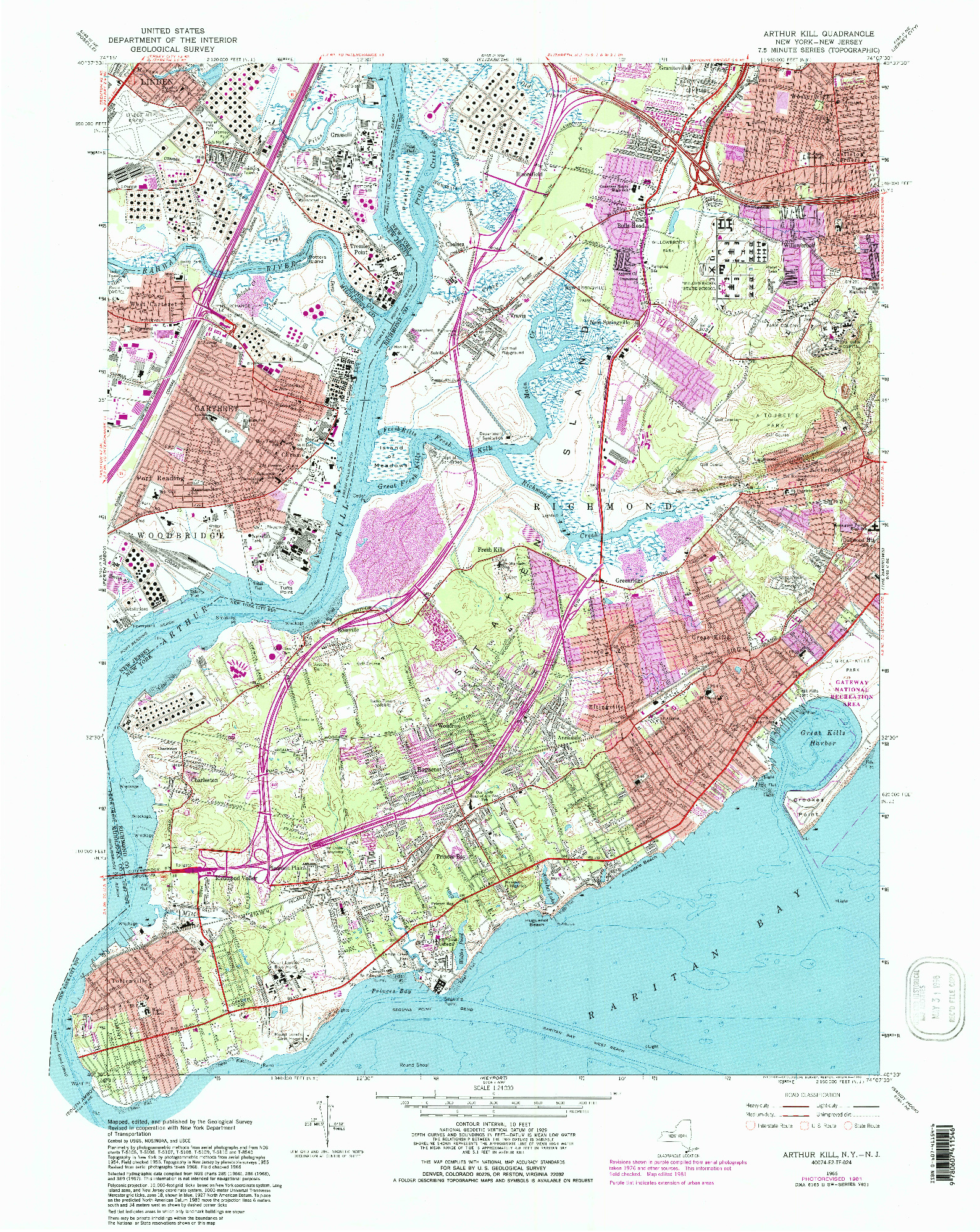 USGS 1:24000-SCALE QUADRANGLE FOR ARTHUR KILL, NY 1966