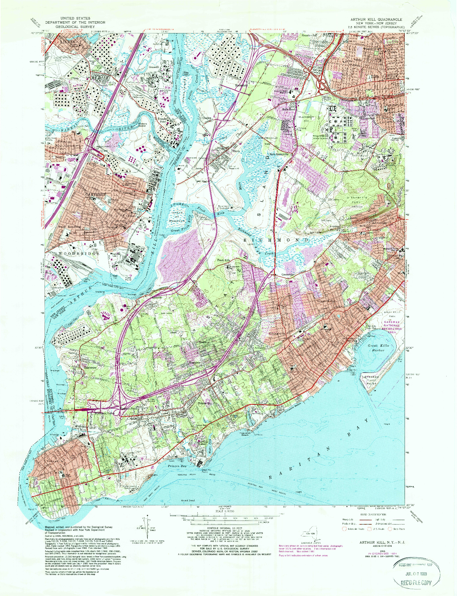 USGS 1:24000-SCALE QUADRANGLE FOR ARTHUR KILL, NY 1966