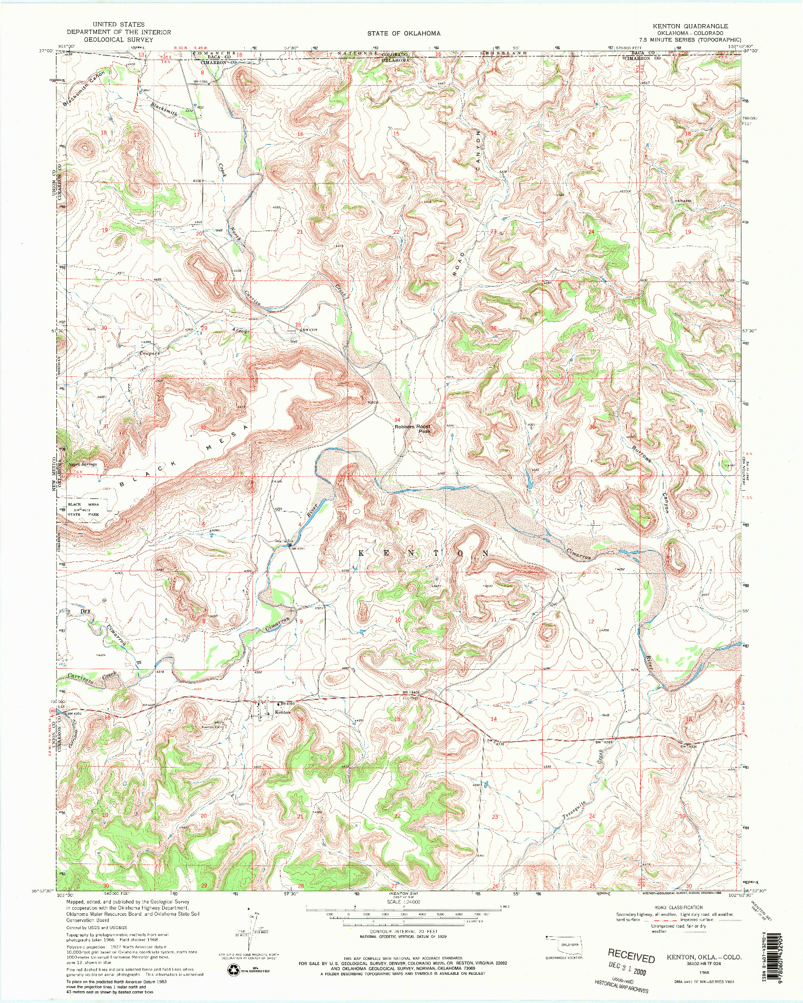 USGS 1:24000-SCALE QUADRANGLE FOR KENTON, OK 1968