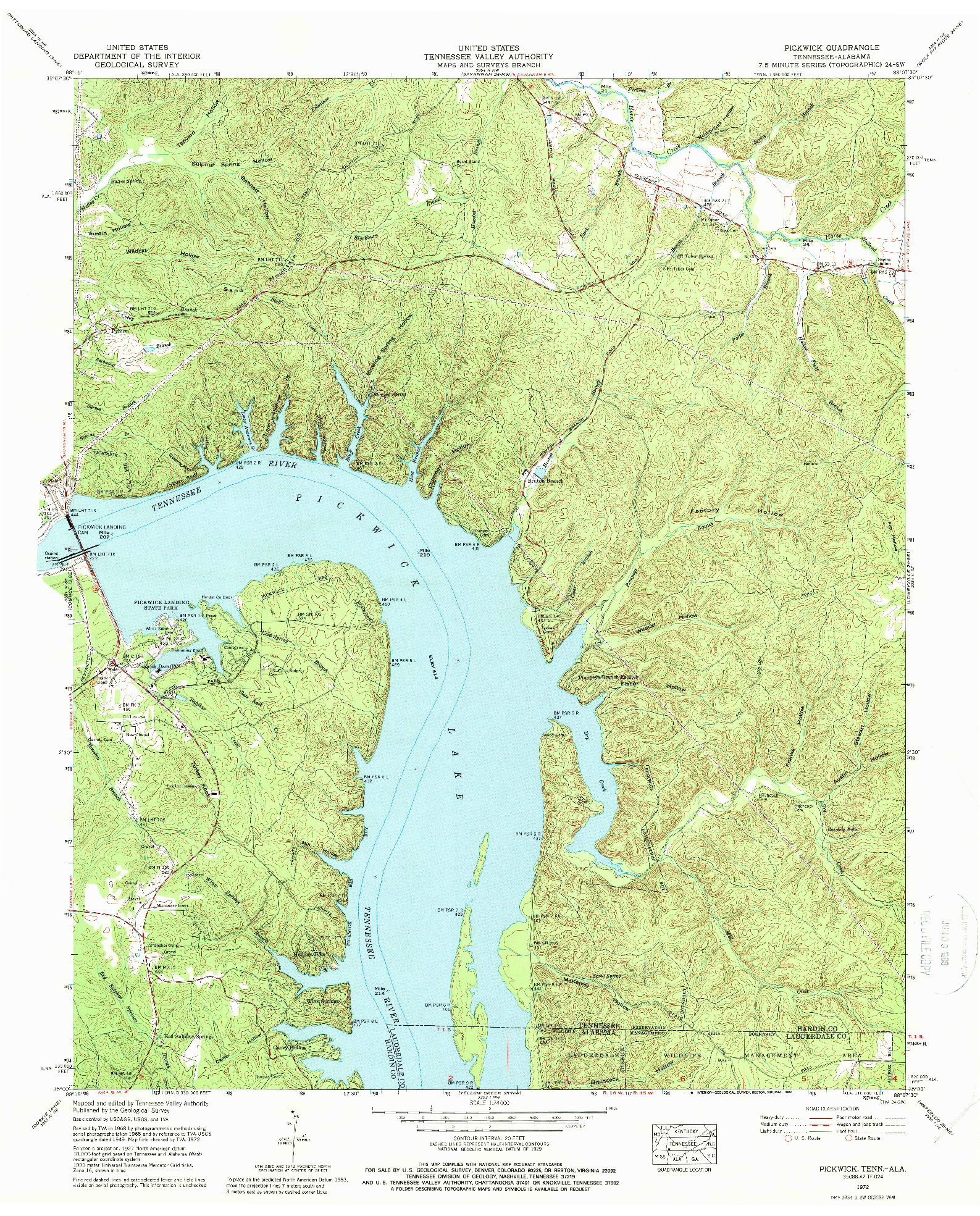 USGS 1:24000-SCALE QUADRANGLE FOR PICKWICK, TN 1972