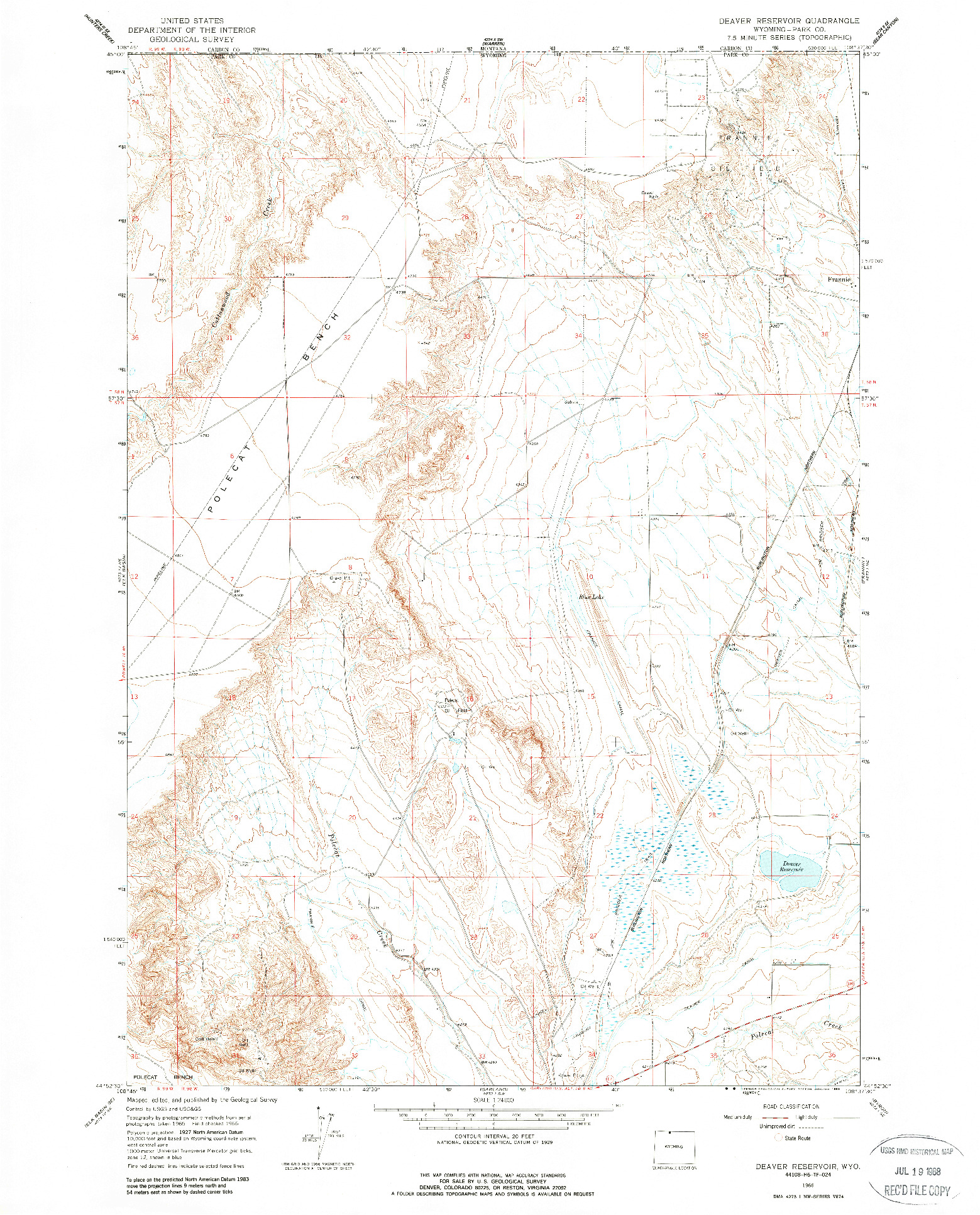 USGS 1:24000-SCALE QUADRANGLE FOR DEAVER RESERVOIR, WY 1966