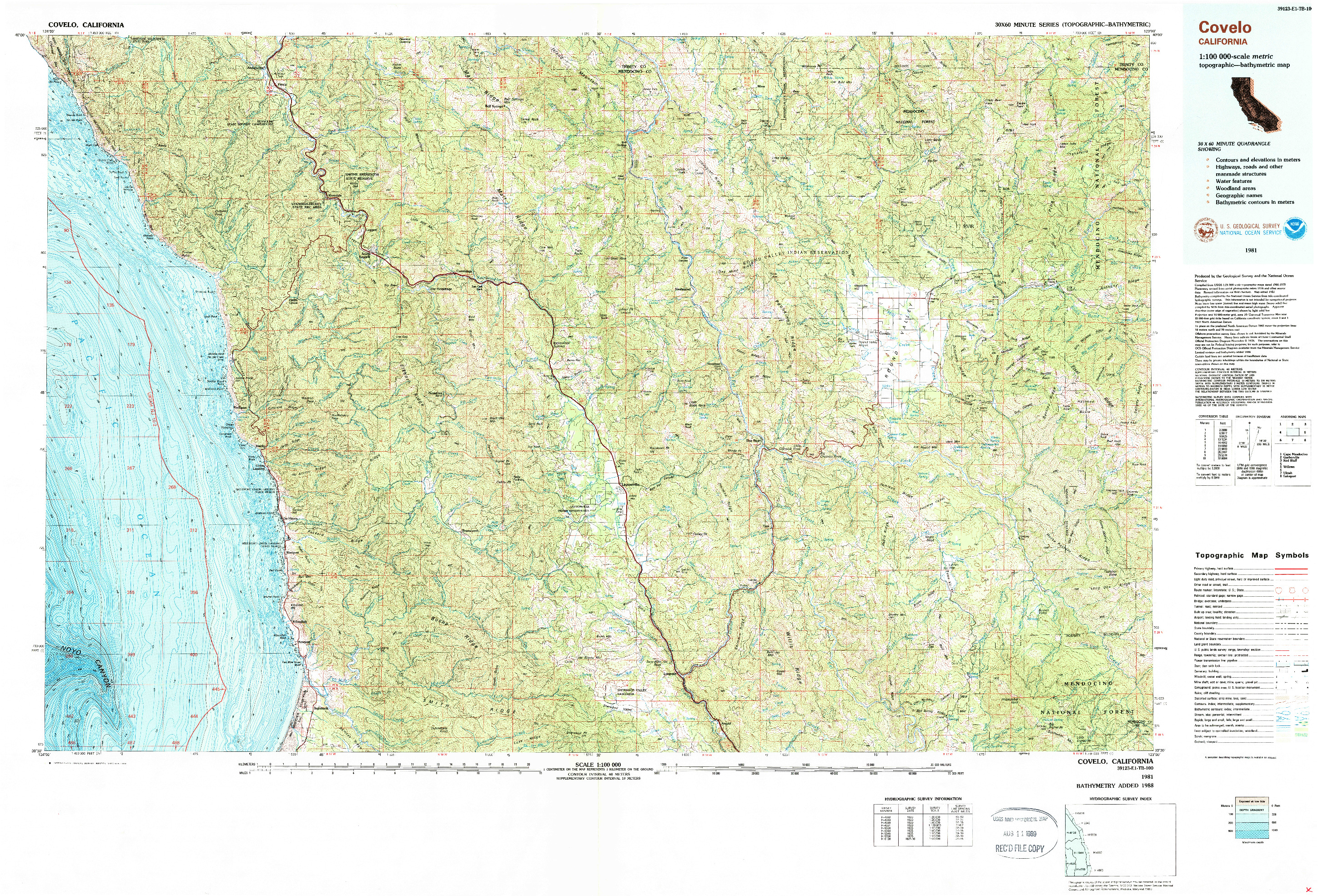 USGS 1:100000-SCALE QUADRANGLE FOR COVELO, CA 1981