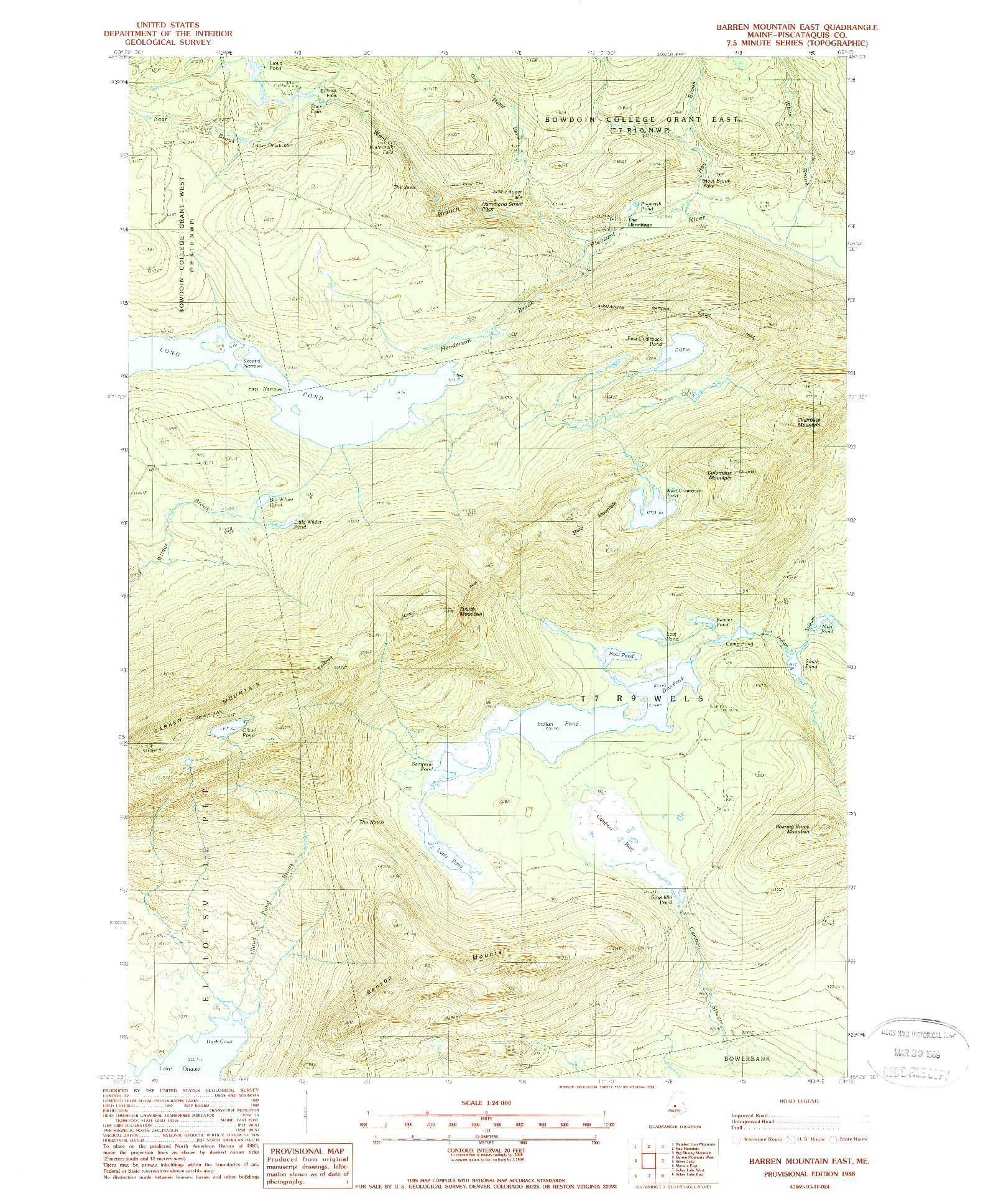 USGS 1:24000-SCALE QUADRANGLE FOR BARREN MOUNTAIN EAST, ME 1988