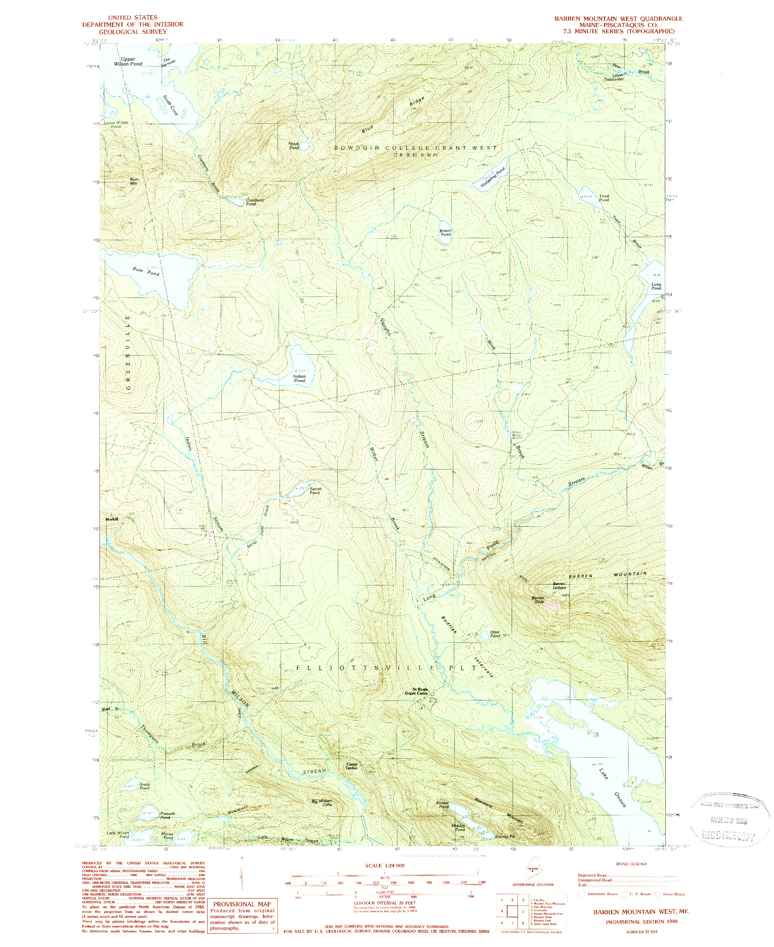 USGS 1:24000-SCALE QUADRANGLE FOR BARREN MOUNTAIN WEST, ME 1988