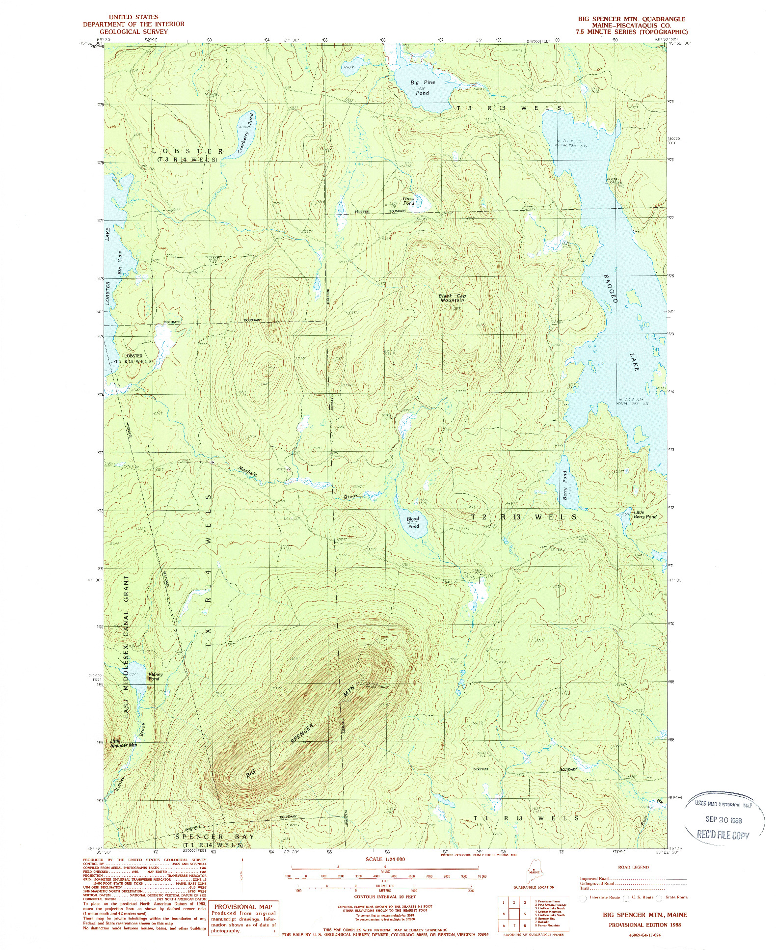 USGS 1:24000-SCALE QUADRANGLE FOR BIG SPENCER MTN, ME 1988