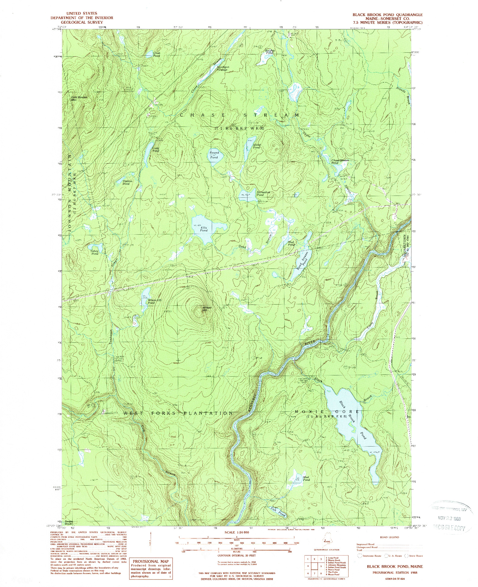 USGS 1:24000-SCALE QUADRANGLE FOR BLACK BROOK POND, ME 1988