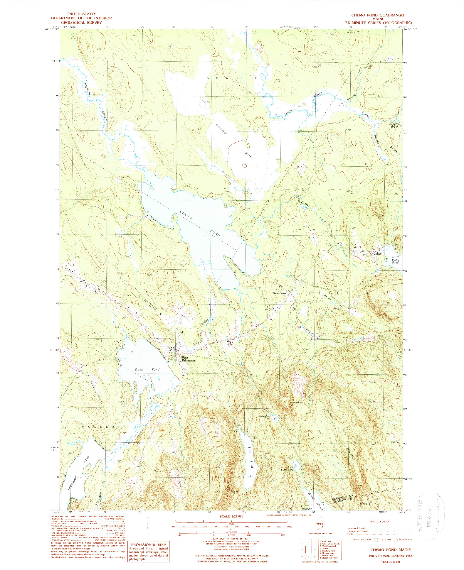 USGS 1:24000-SCALE QUADRANGLE FOR CHEMO POND, ME 1988