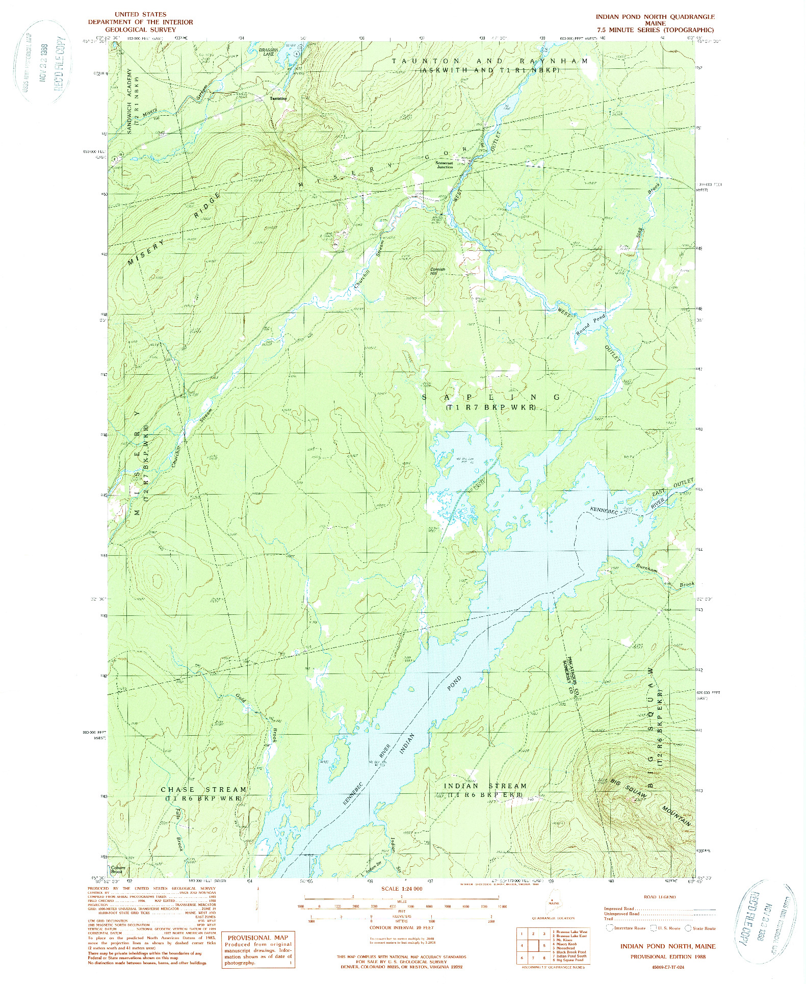 USGS 1:24000-SCALE QUADRANGLE FOR INDIAN POND NORTH, ME 1988
