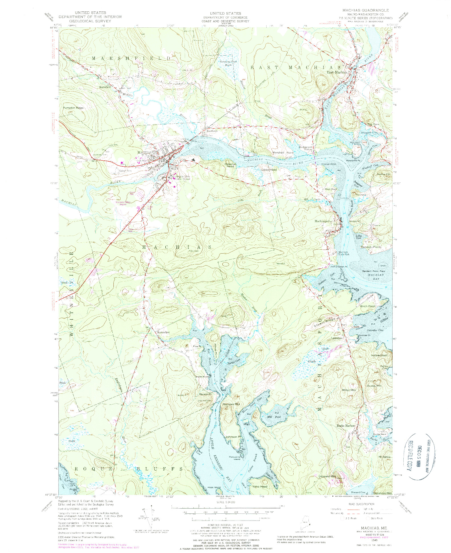 USGS 1:24000-SCALE QUADRANGLE FOR MACHIAS, ME 1949