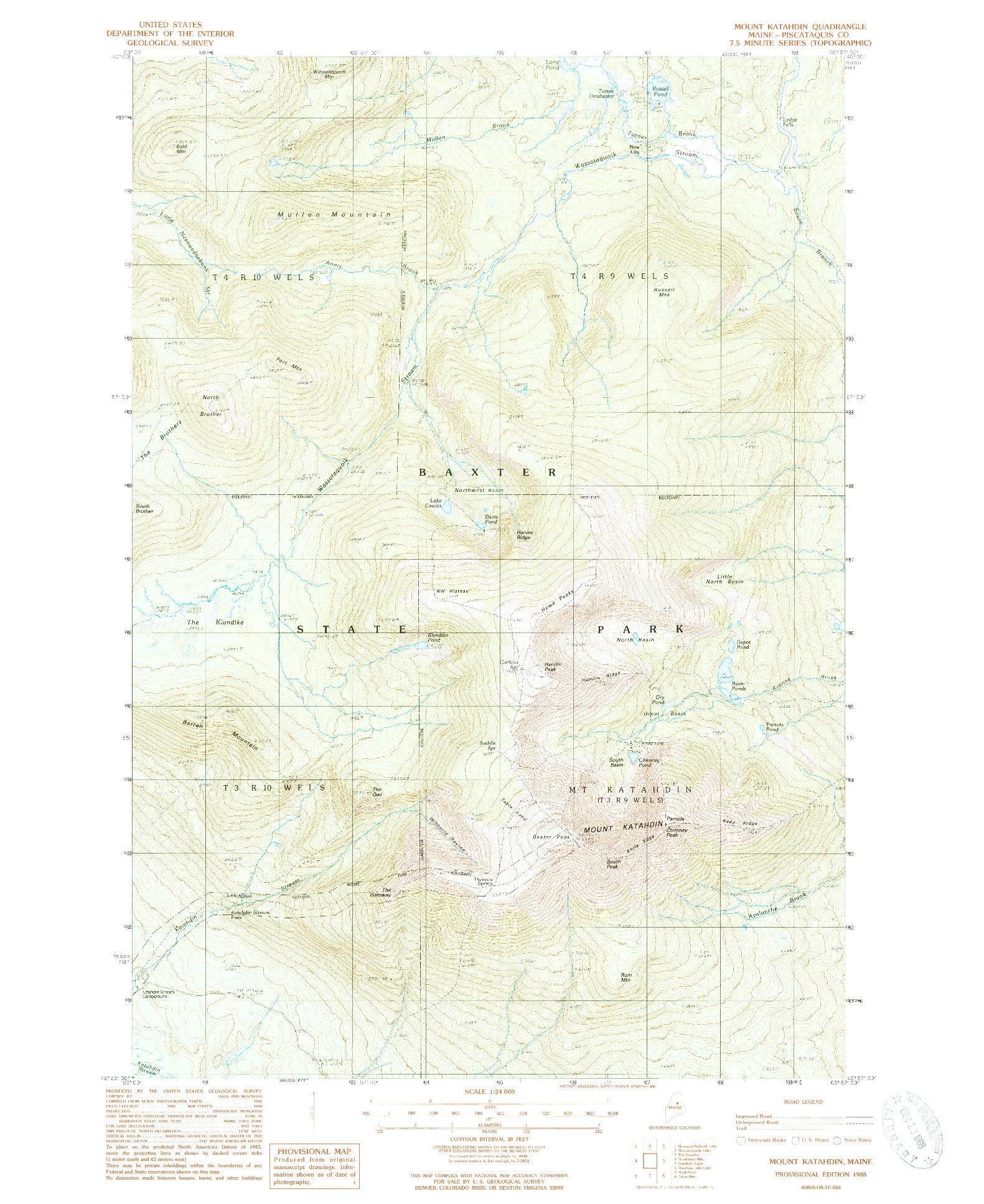 USGS 1:24000-SCALE QUADRANGLE FOR MOUNT KATAHDIN, ME 1988