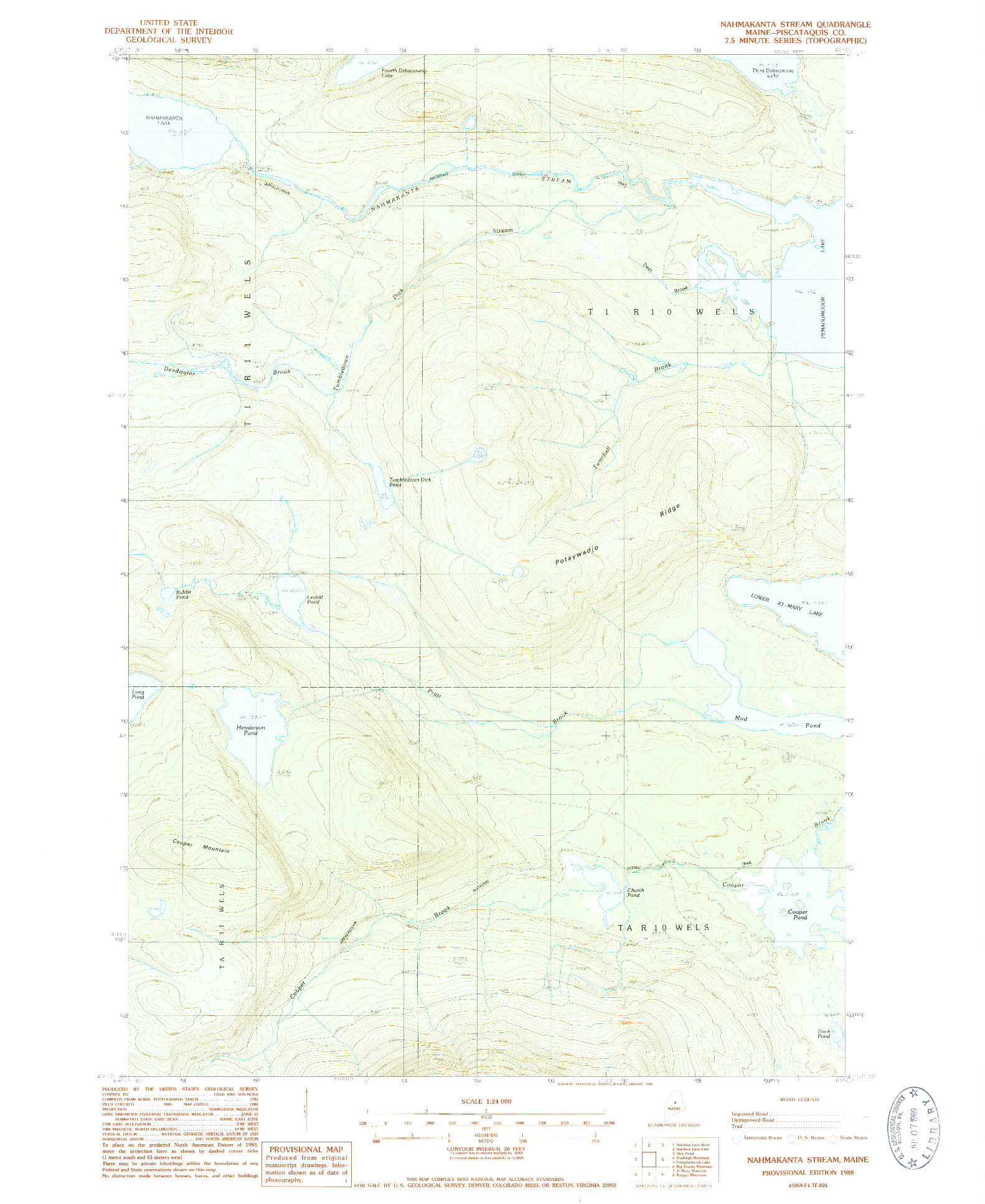 USGS 1:24000-SCALE QUADRANGLE FOR NAHMAKANTA STREAM, ME 1988