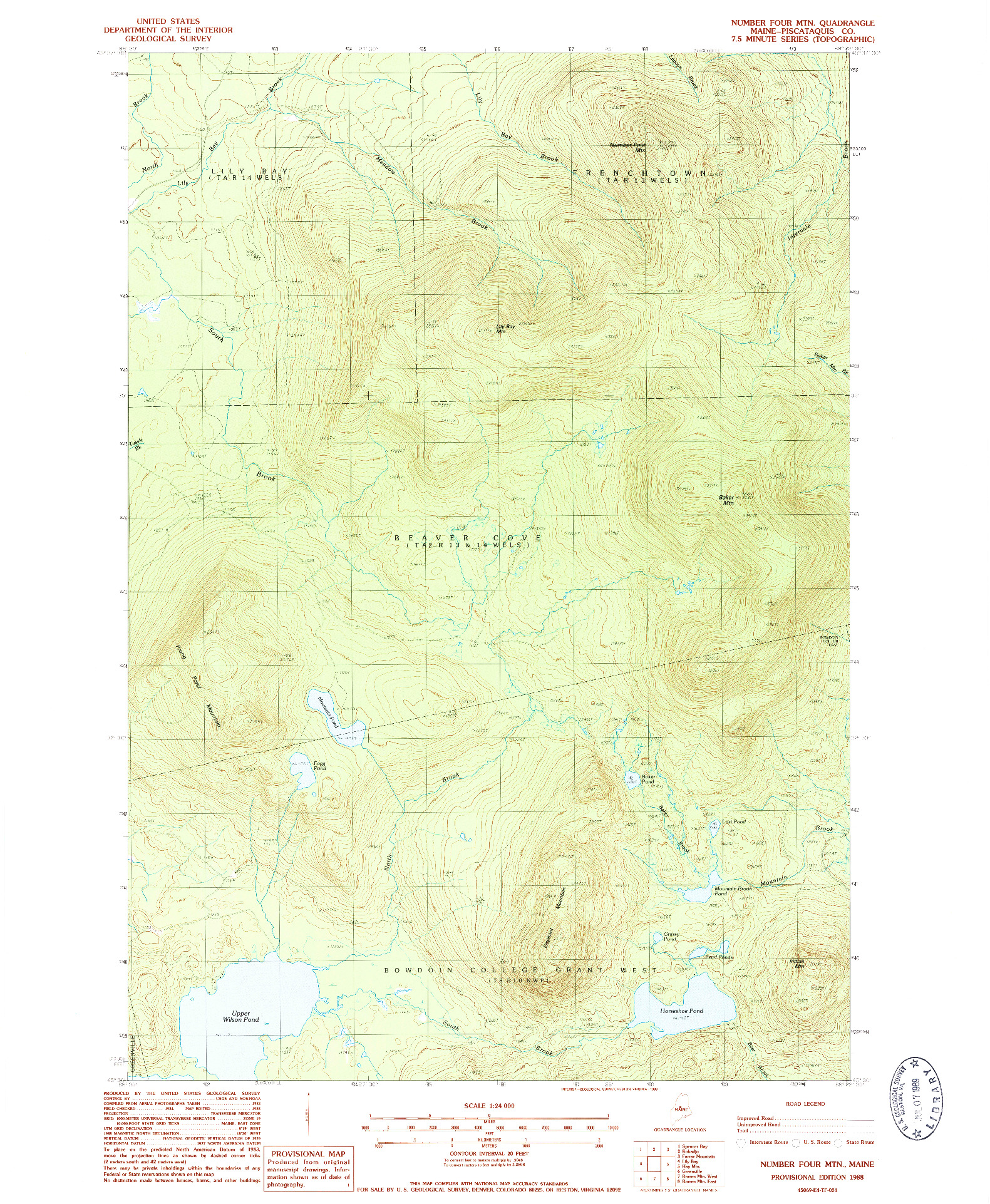 USGS 1:24000-SCALE QUADRANGLE FOR NUMBER FOUR MTN., ME 1988