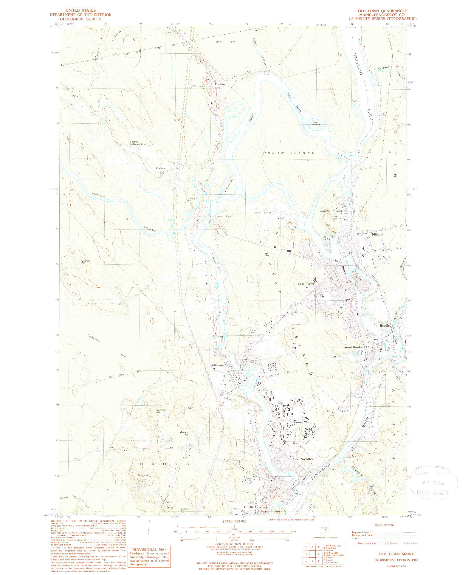 USGS 1:24000-SCALE QUADRANGLE FOR OLD TOWN, ME 1988