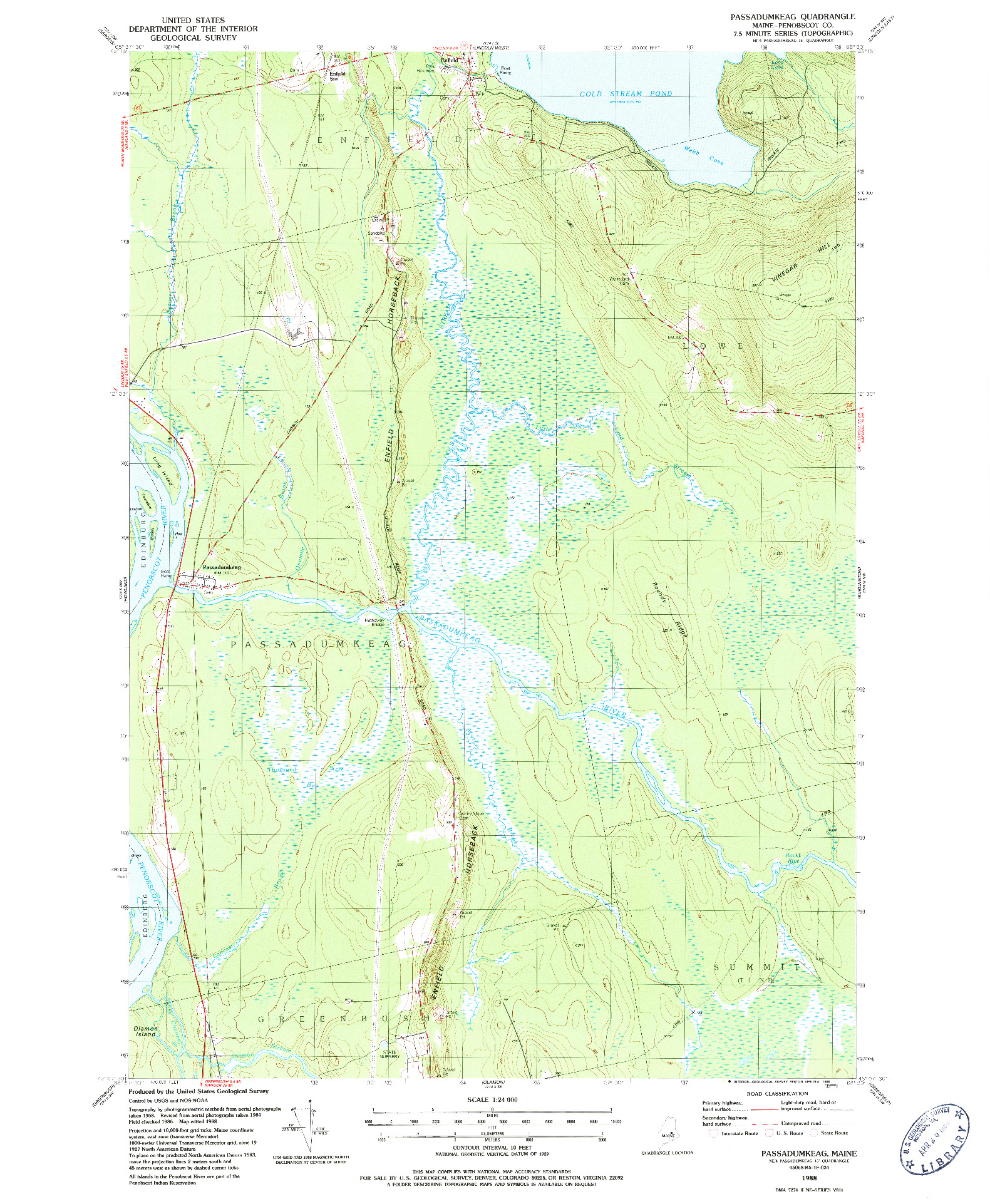 USGS 1:24000-SCALE QUADRANGLE FOR PASSADUMKEAG, ME 1988