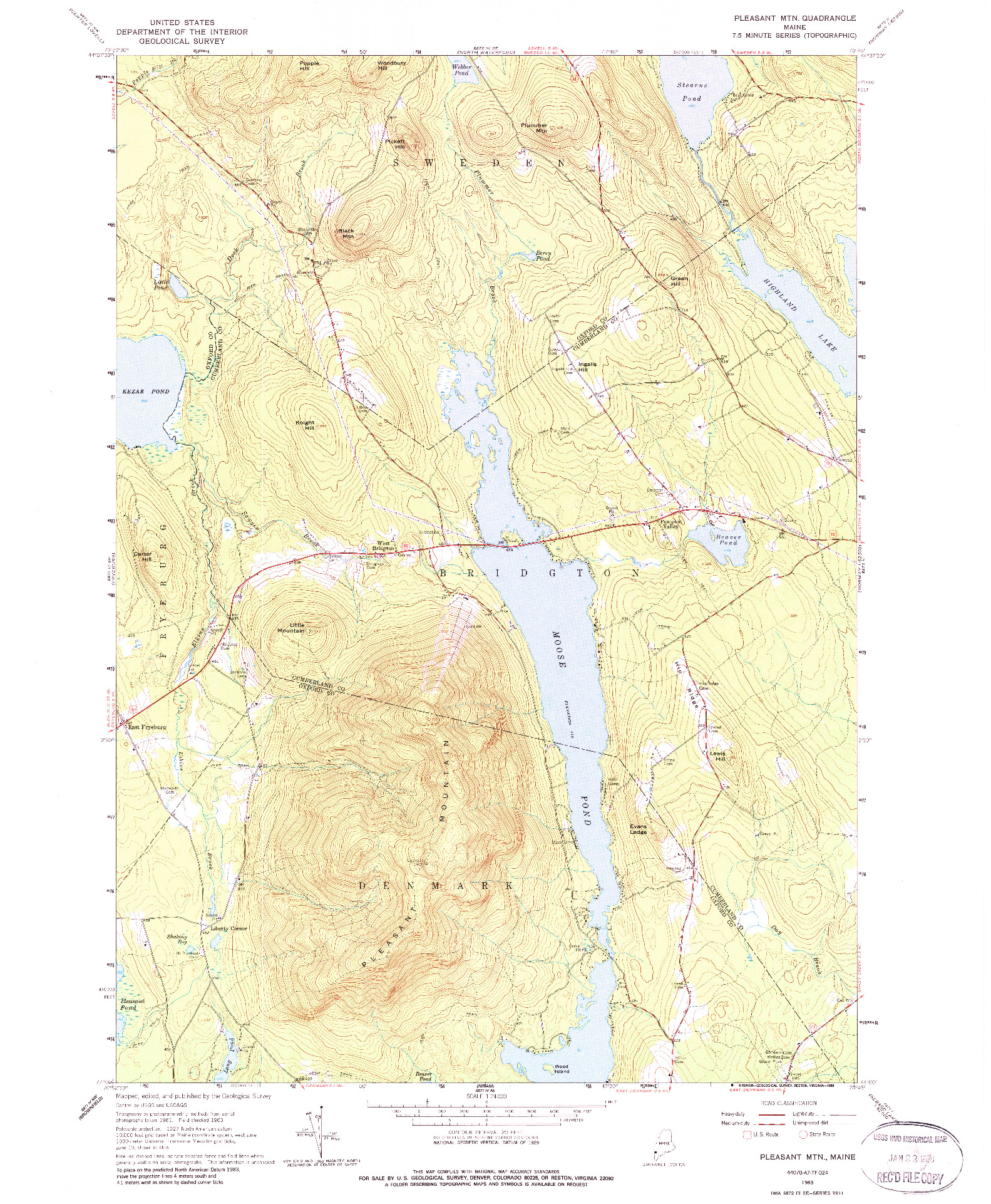 USGS 1:24000-SCALE QUADRANGLE FOR PLEASANT MTN, ME 1963