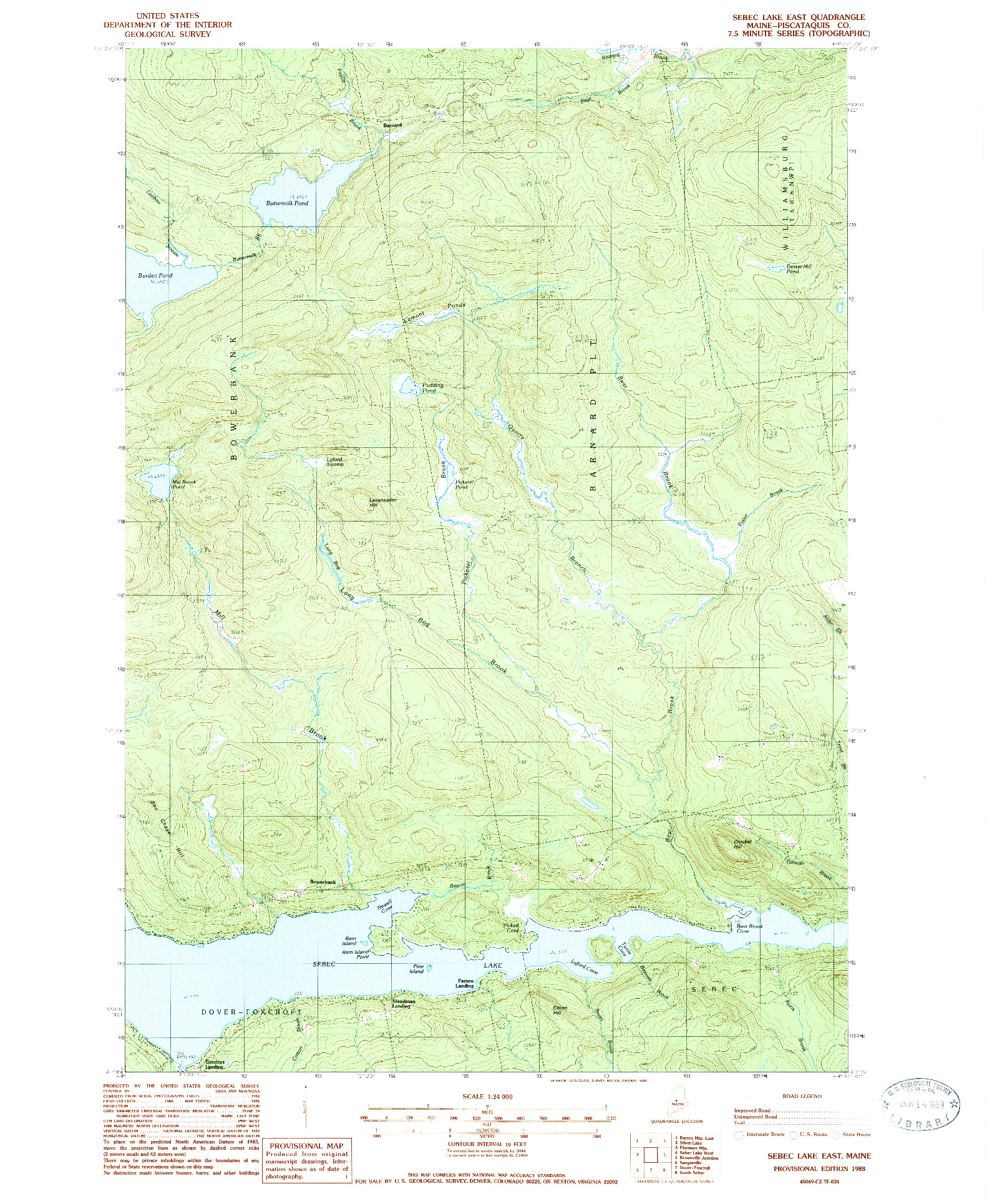 USGS 1:24000-SCALE QUADRANGLE FOR SEBEC LAKE EAST, ME 1988