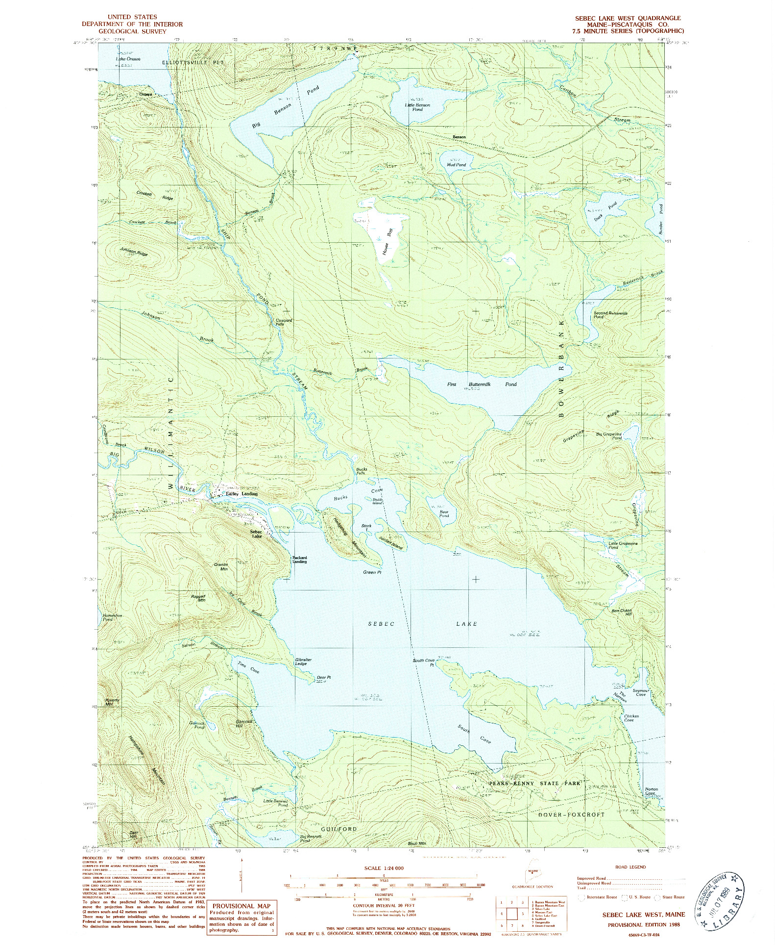 USGS 1:24000-SCALE QUADRANGLE FOR SEBEC LAKE WEST, ME 1988